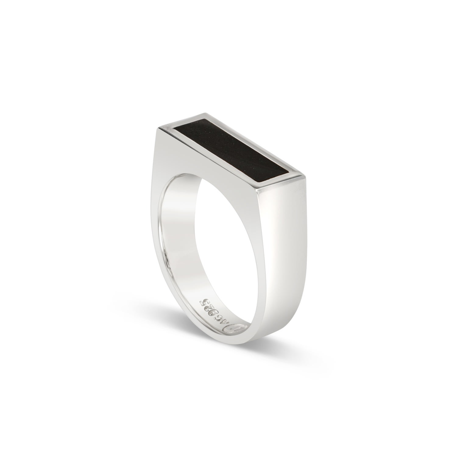 Men’s Rectangle Black Onyx Ring - Sterling Silver - Silver Loupn