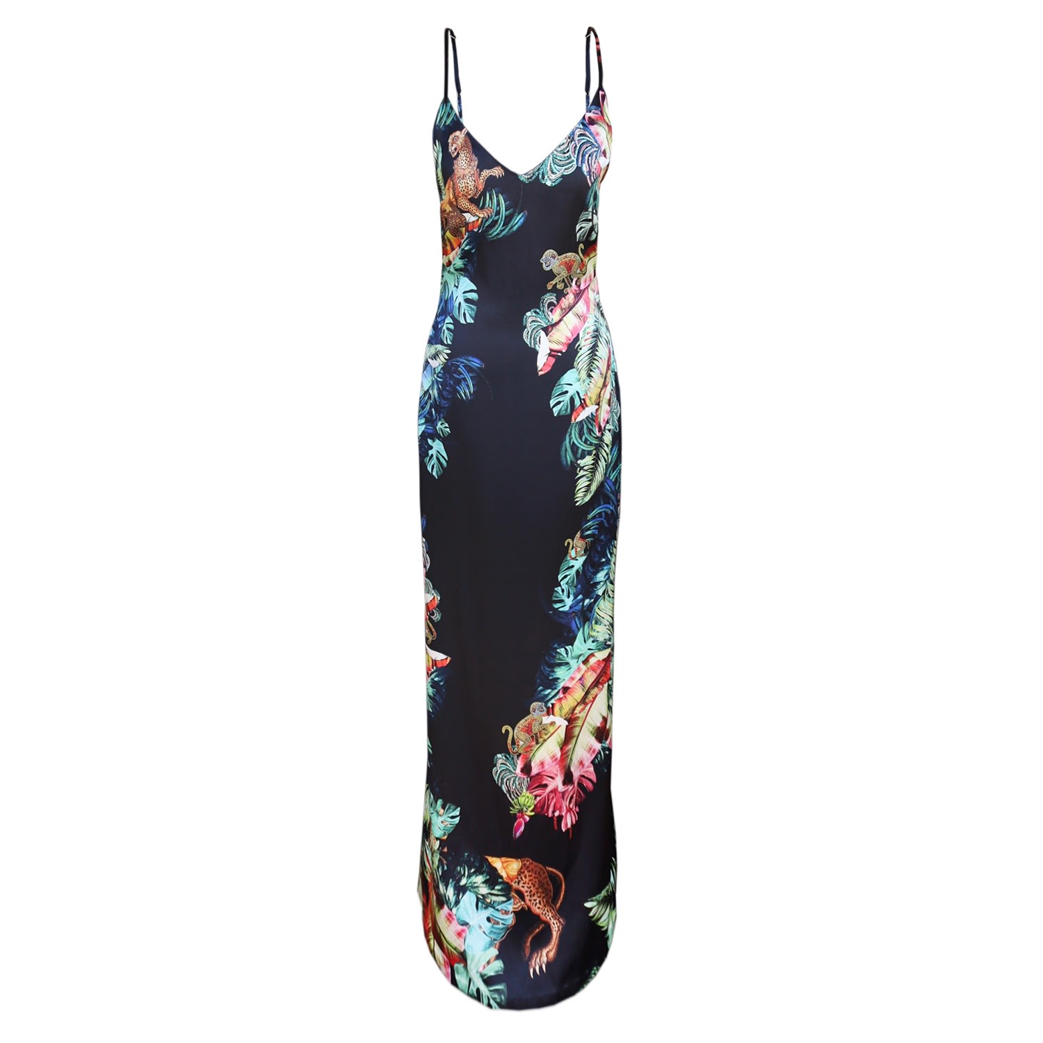 Women’s Black / Blue Silk Slip Dress - Jungle Depths Print Extra Large Cassandra Hone