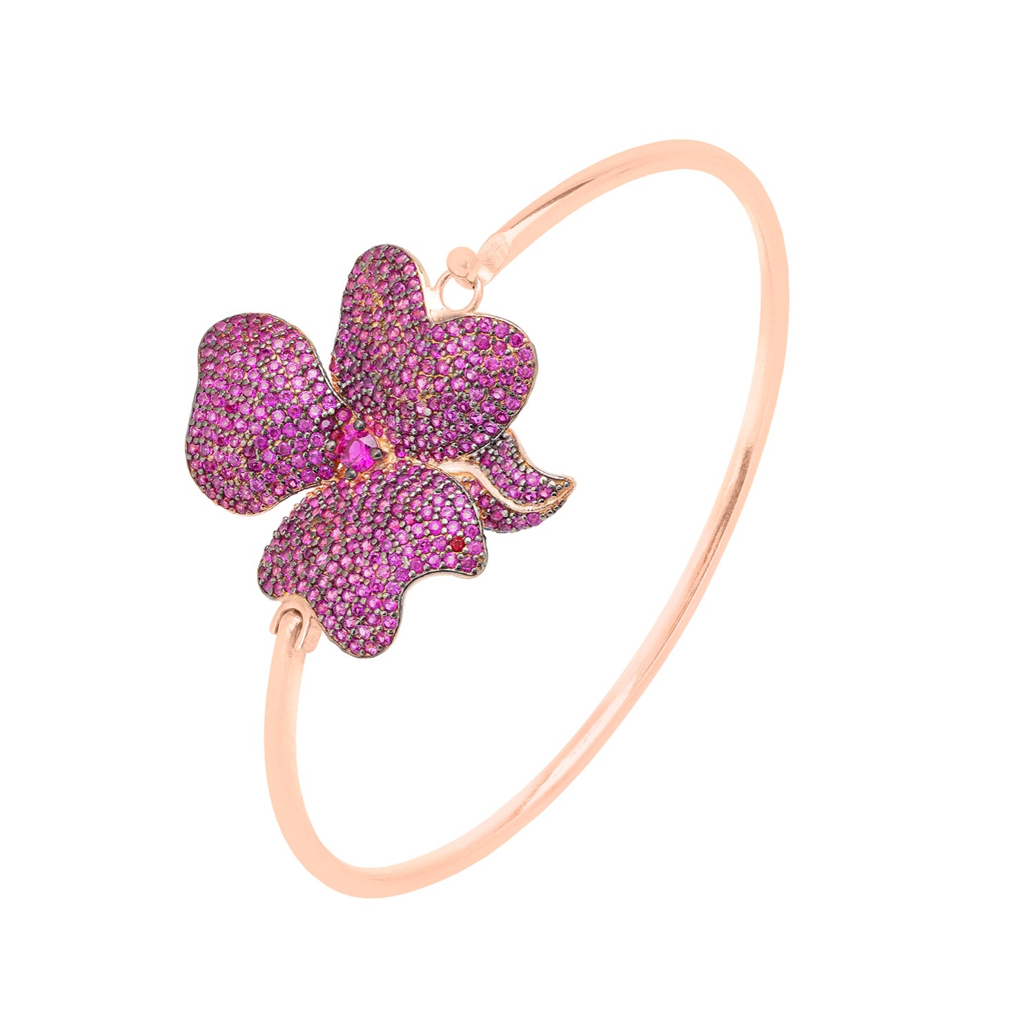 Women’s Pink / Purple / Rose Gold Flower Large Statement Cuff Bracelet Rosegold Ruby Latelita