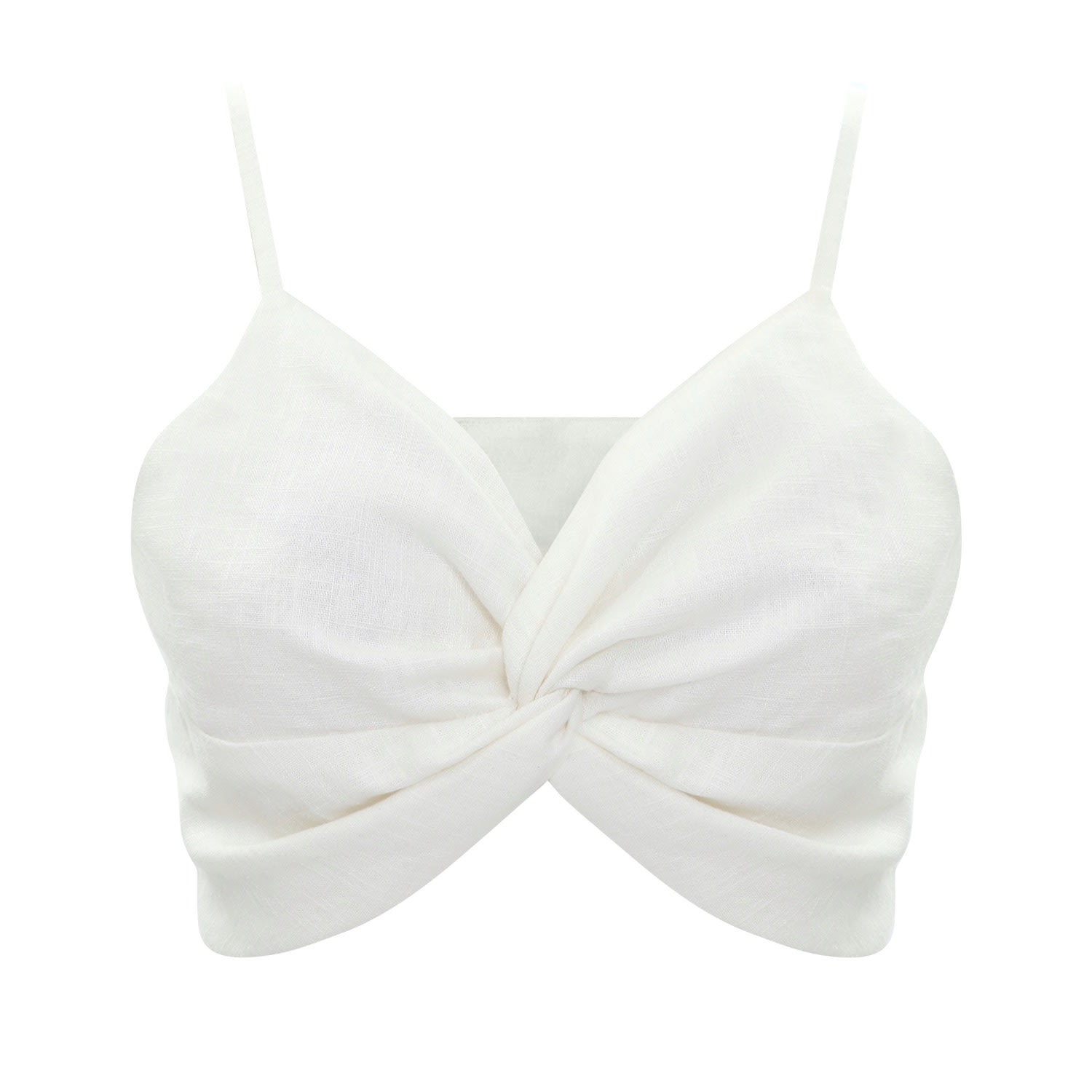 Women’s White Linen Marta Crop Top - Elegant Relaxed Fit, Breathable V-Neck, Summer Essential Medium Kk