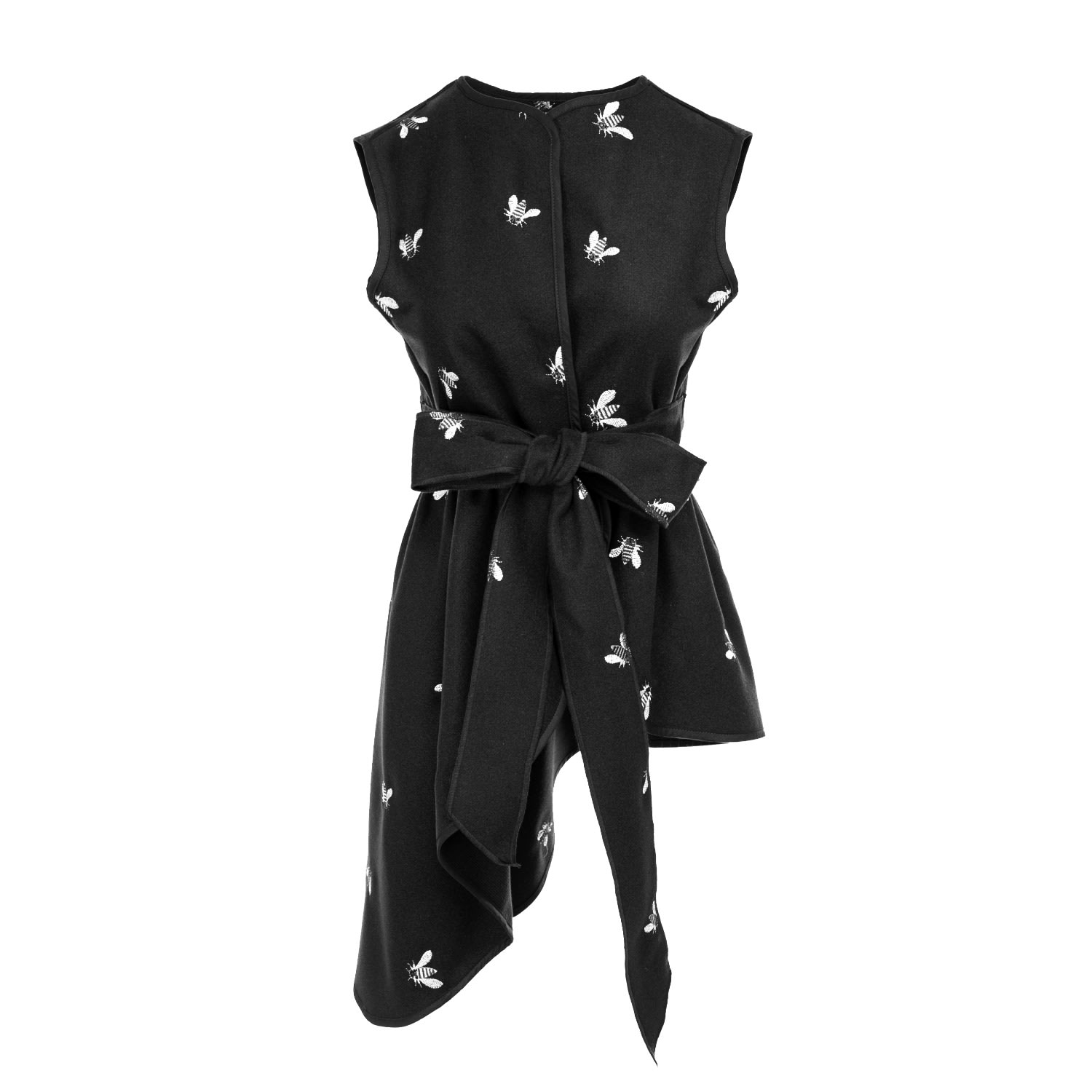 Women’s Black Vest With Asymmetrical Lines And With Bees Embroidery Extra Small Izabela Mandoiu