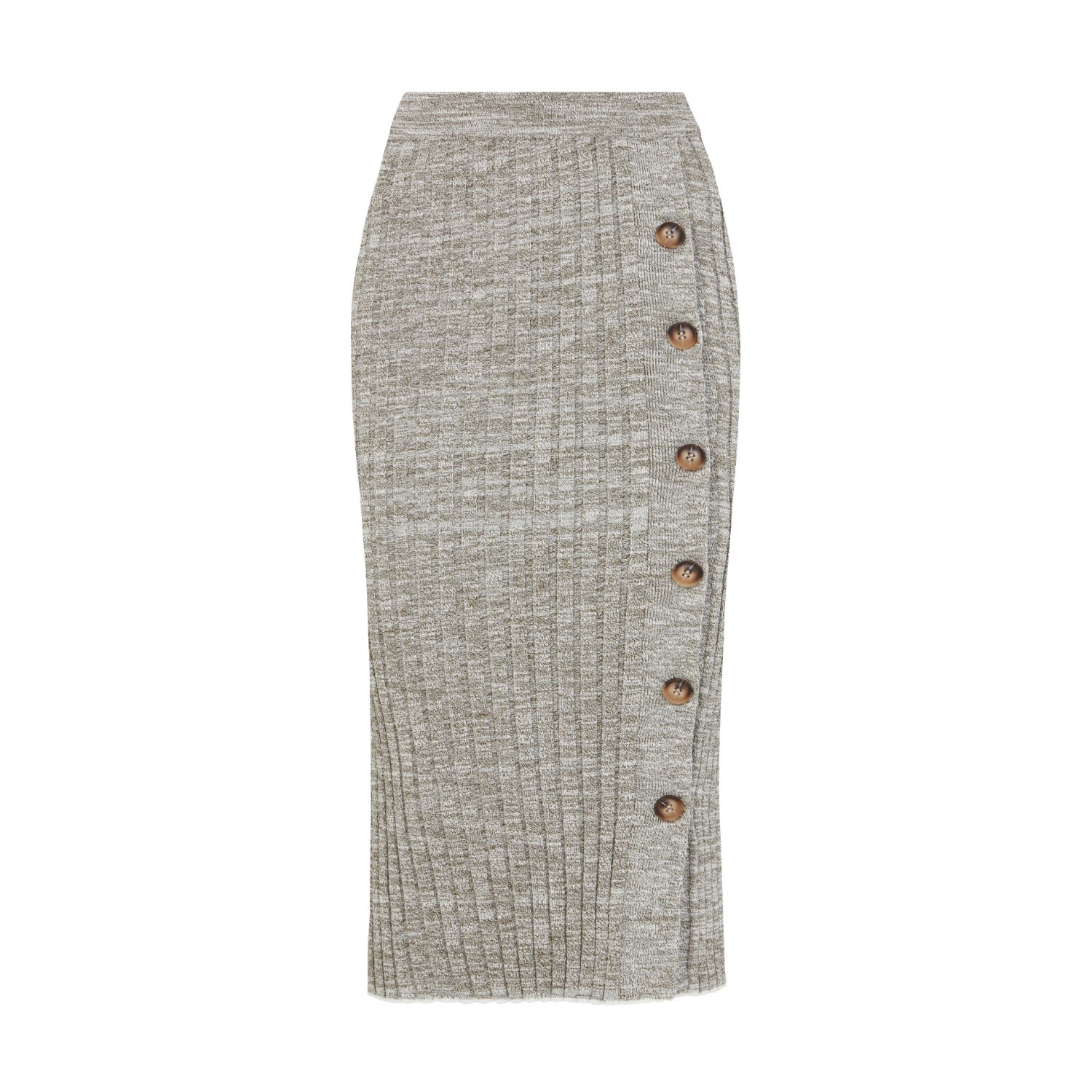 Women’s Grey Kelso Ribbed Knit Pencil Skirt With Decorative Buttons Extra Small Les Friday