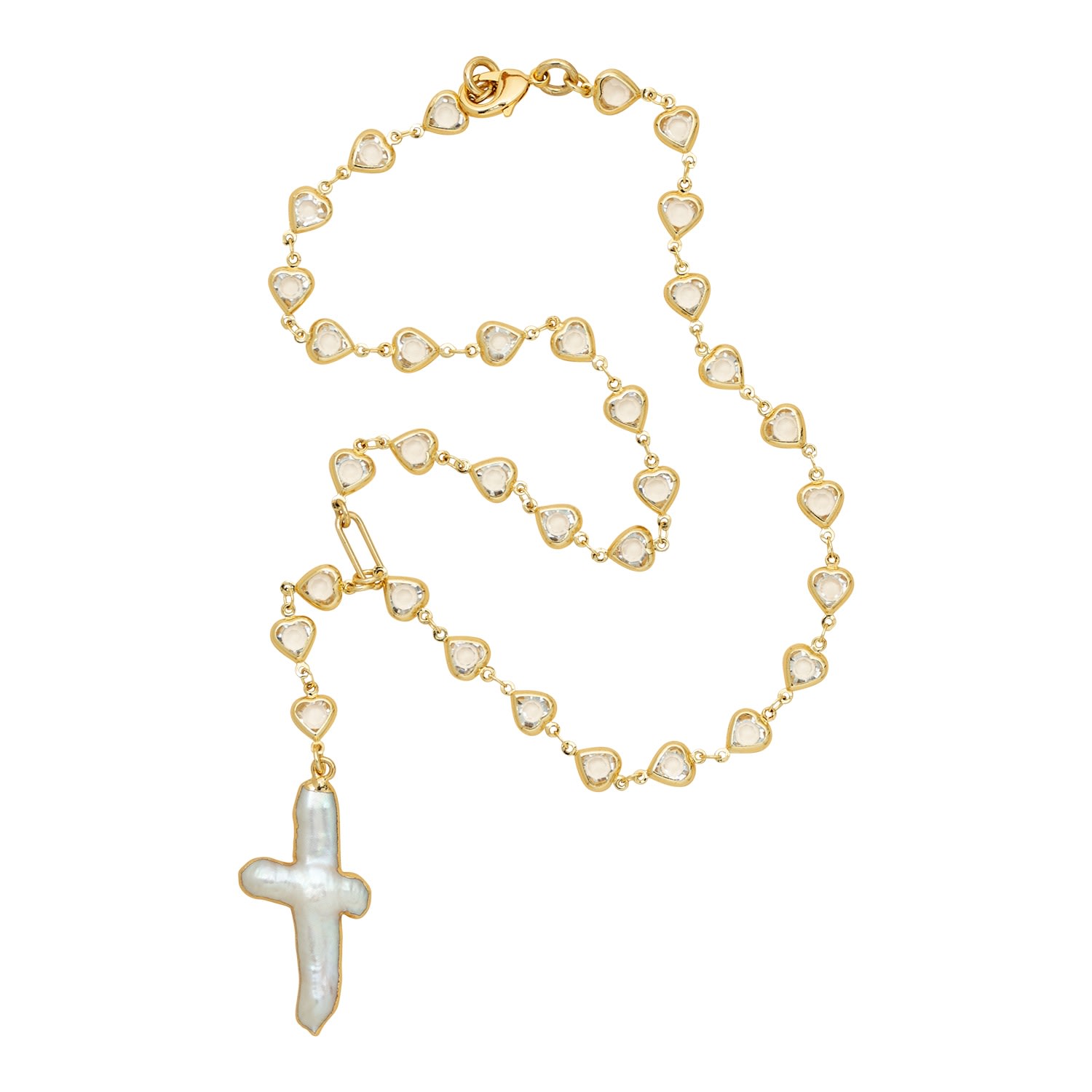 Women’s Gold Paola Pearl Cross Rosary Cocoatemyshoes