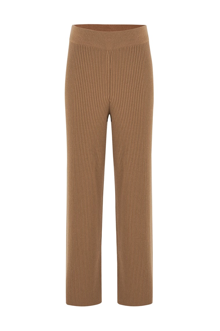 Women’s Brown Cashmere Blend Straight-Cut Knit Trousers - Camel Large Peraluna