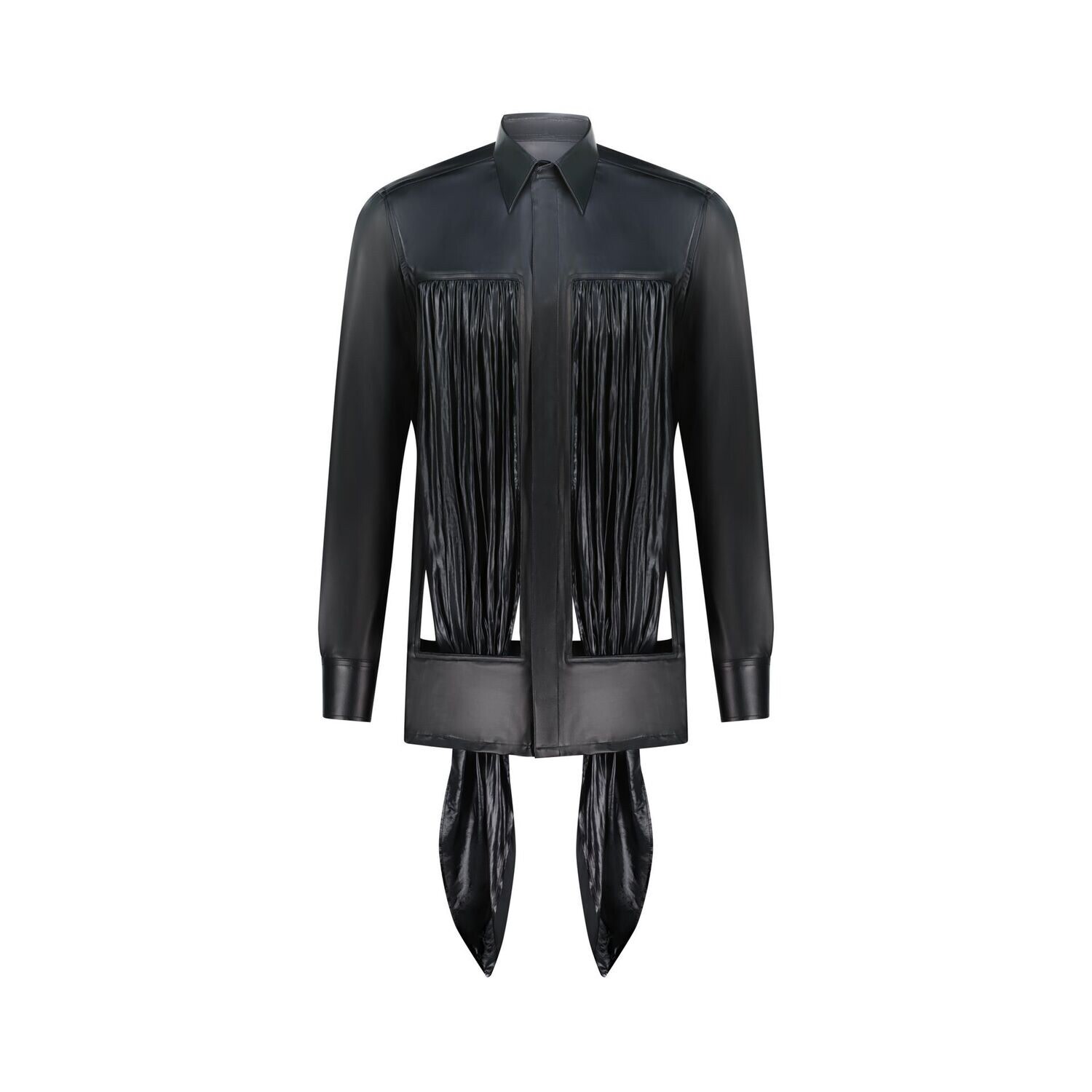 Men’s Black Draped Cut Out Leather Shirt Small ch