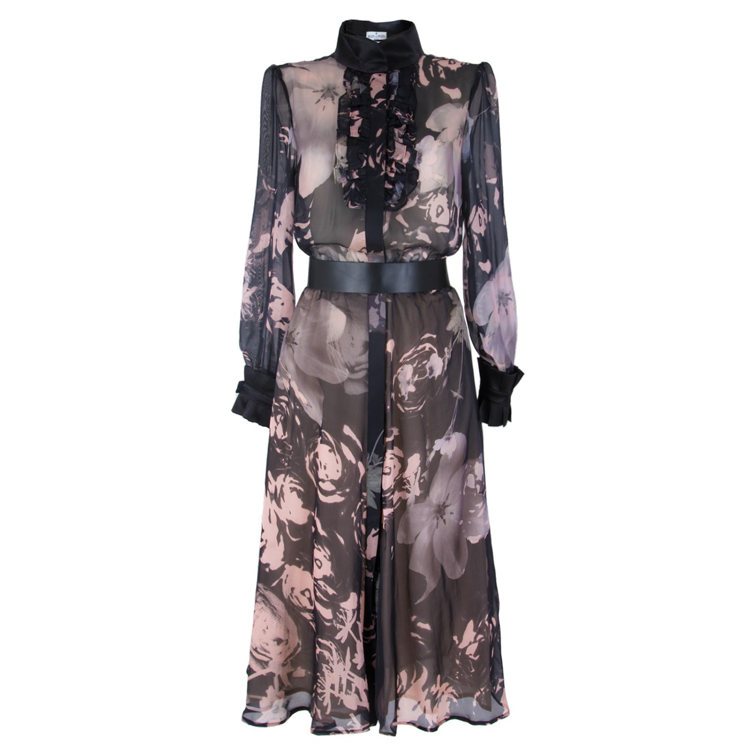 Women’s Black Floral Print Sheer Silk Dress Small Rua & Rua