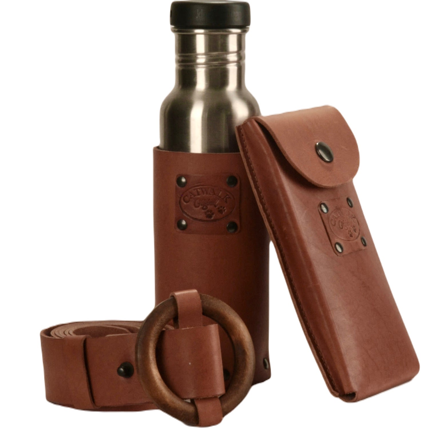 Women’s Brown Pacino Camel Handmade Leather Drink Bottle Phone Holder Catwalk Original