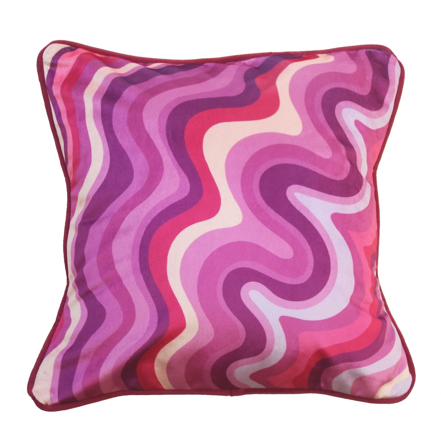 Pink / Purple Colourful Velvet Piped Cushion - Fuscia Wavy Ellie Pearce Textiles