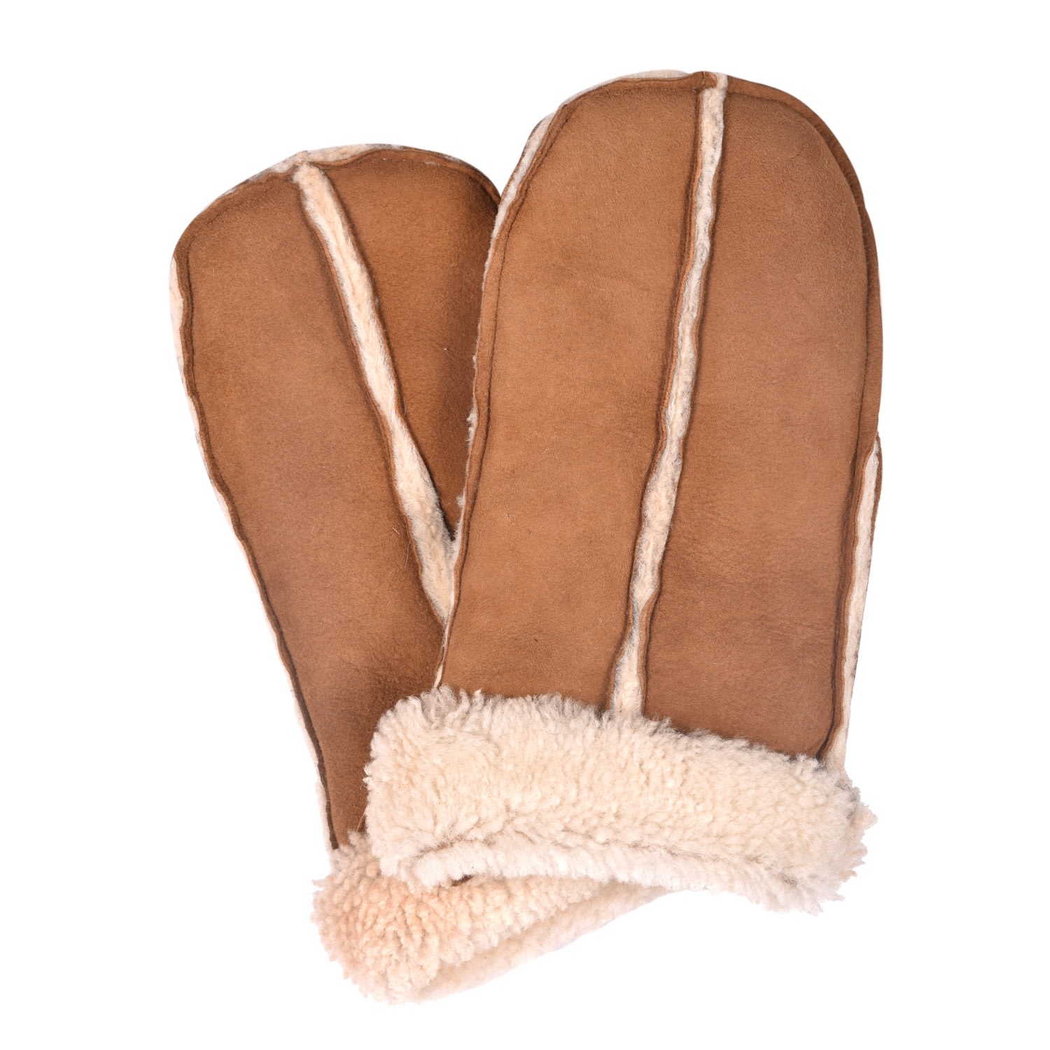 Women’s Brown Sheepskin Split Mittens Tan Cream Curly One Size Owen Barry