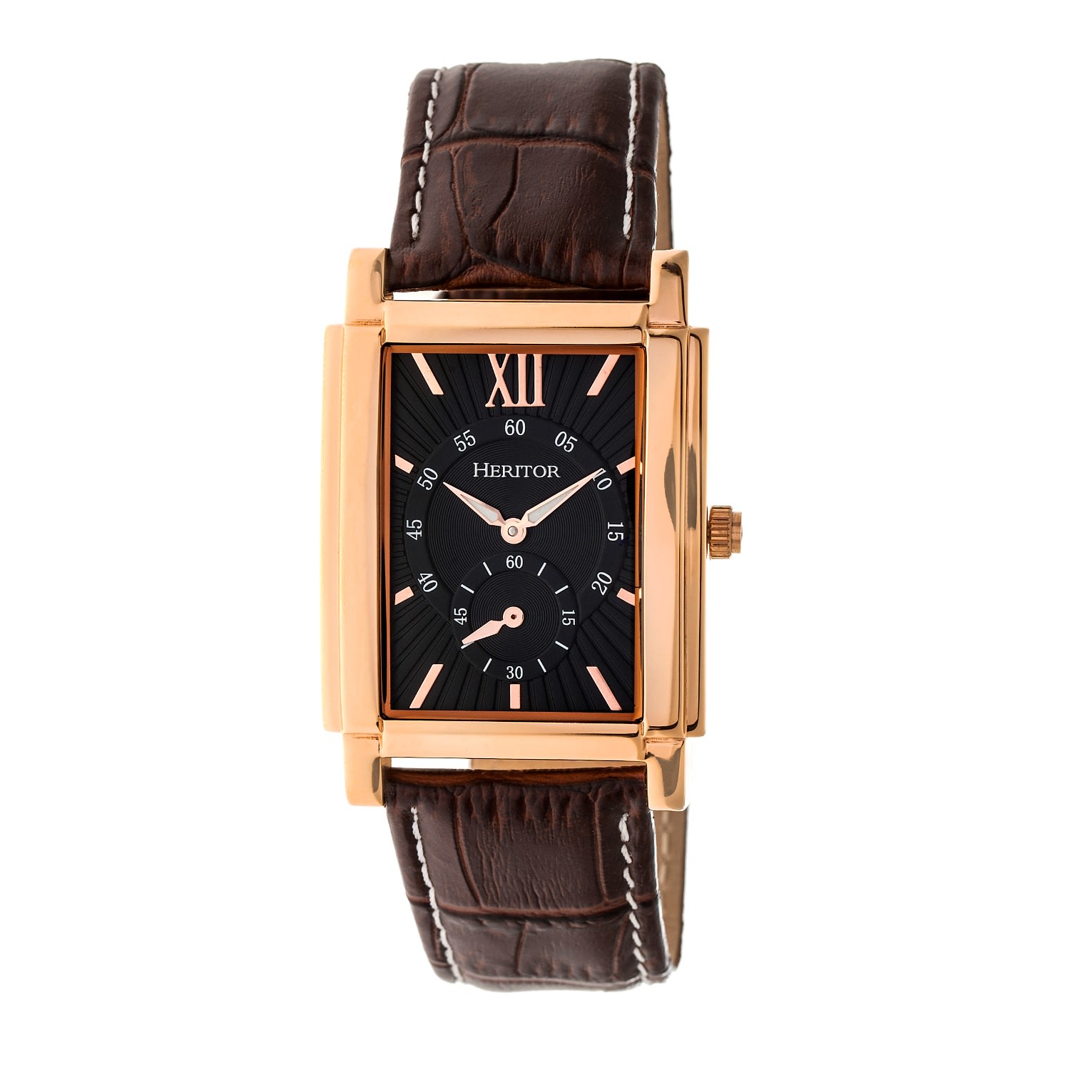 Men’s Black / Rose Gold Frederick Leather-Band Watch With Seconds Sub-Dial - Black, Rose Gold One Size Heritor Automatic