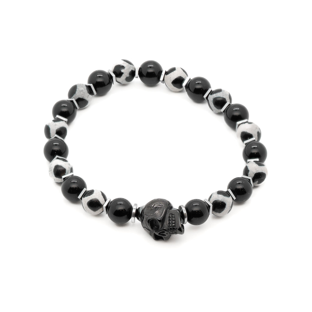 Men’s Black / White / Silver Gambler’s Lucky Dice Skull Beaded Bracelet - Black Ebru Jewelry