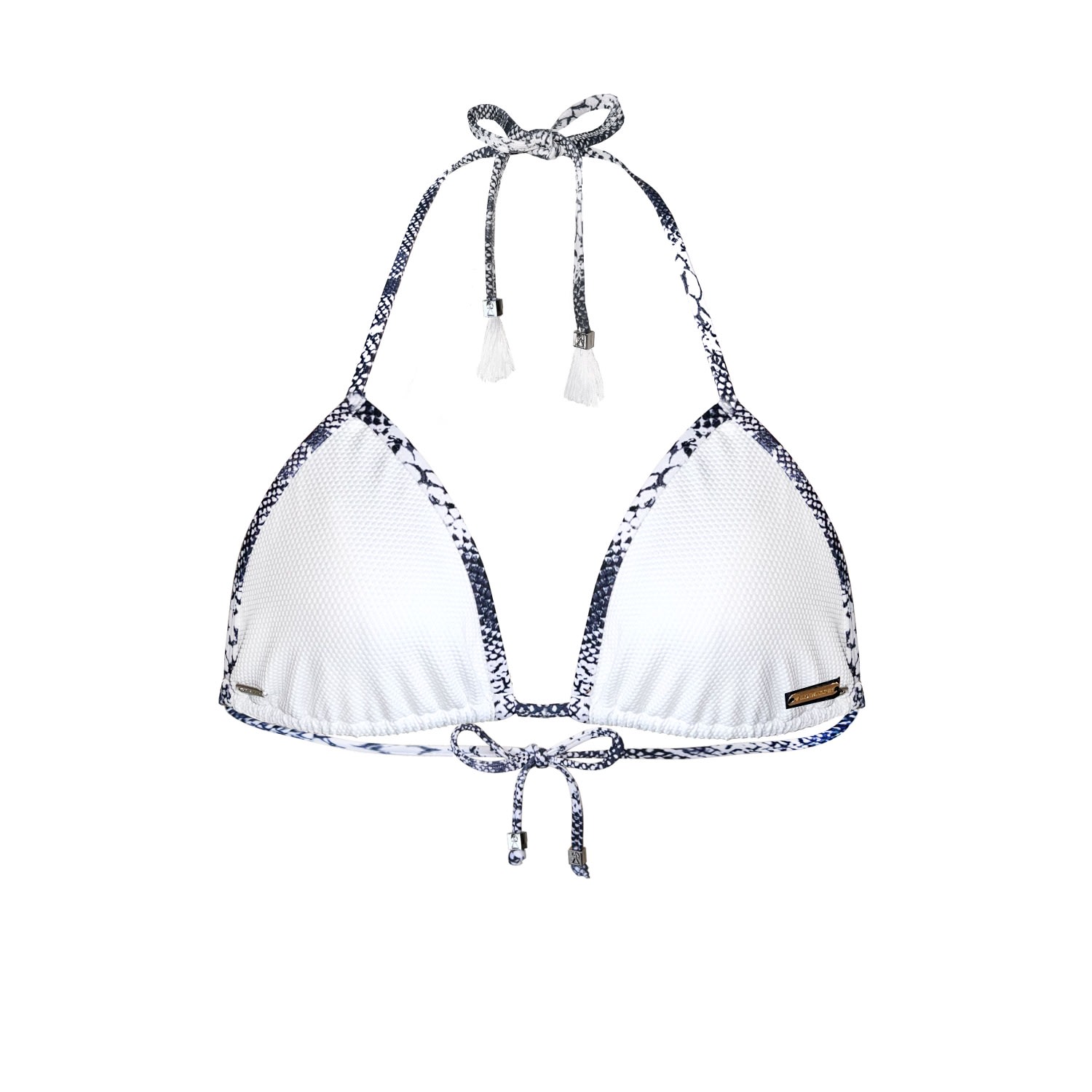 Women’s Grey / White White Textured Triangle Bikini Top With Snake Print Edges Tamara Medium Elin Ritter Ibiza