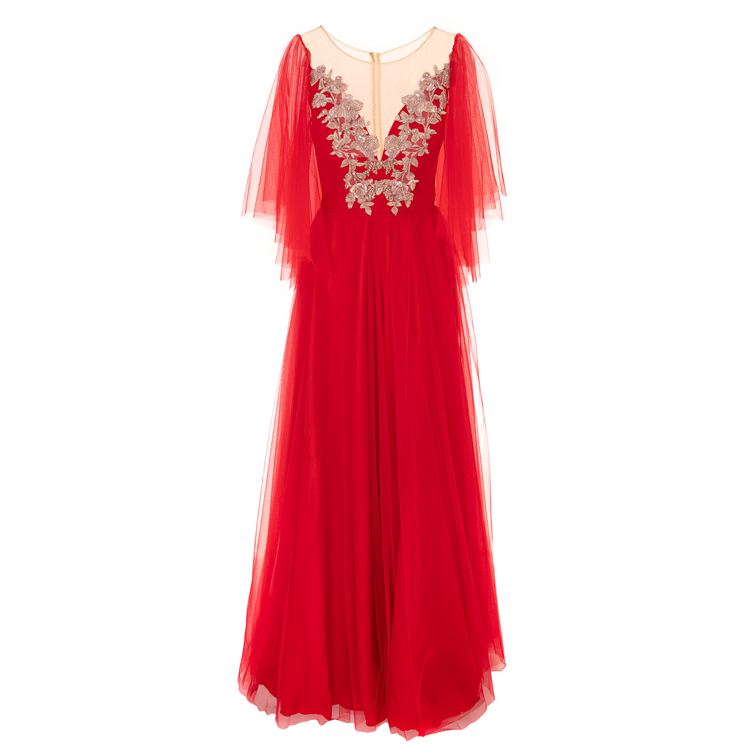 Women’s Long Tulle Dress With Hand Sewn Embroidery Red Extra Small Acob Ã€ Porter