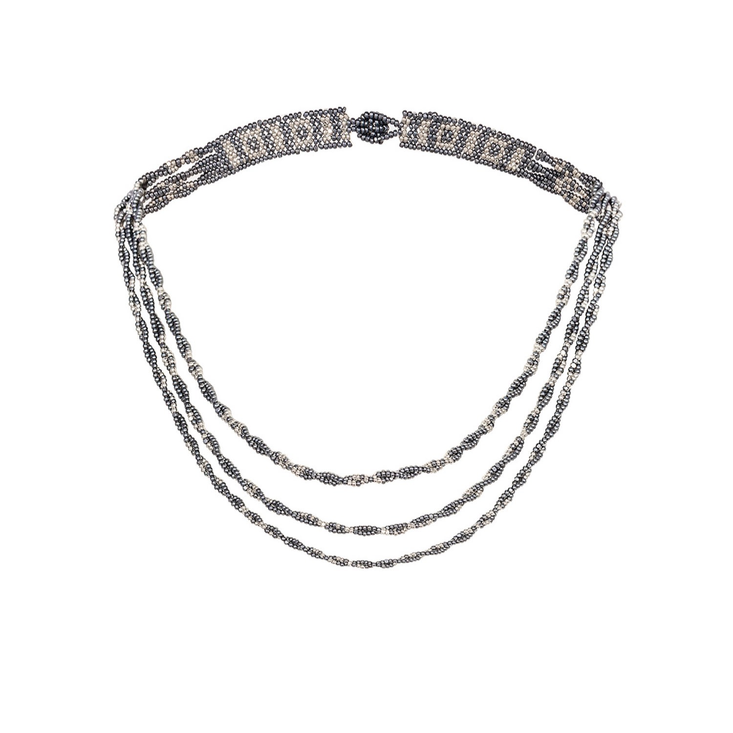 Women’s Triple Dorsal Necklace - Metallic Gray, Platinum Kuu