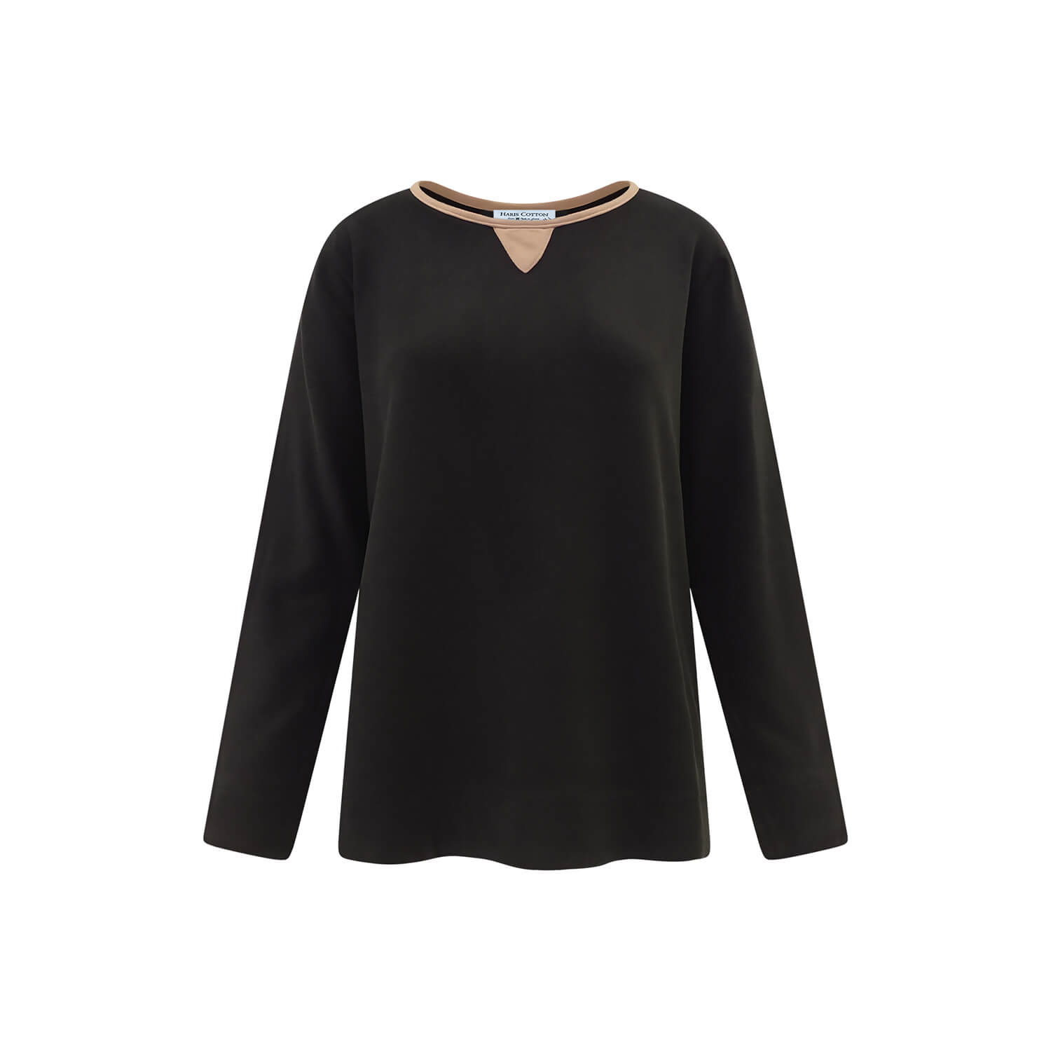 Women’s Black Notched Neckline Tee Extra Small Haris Cotton