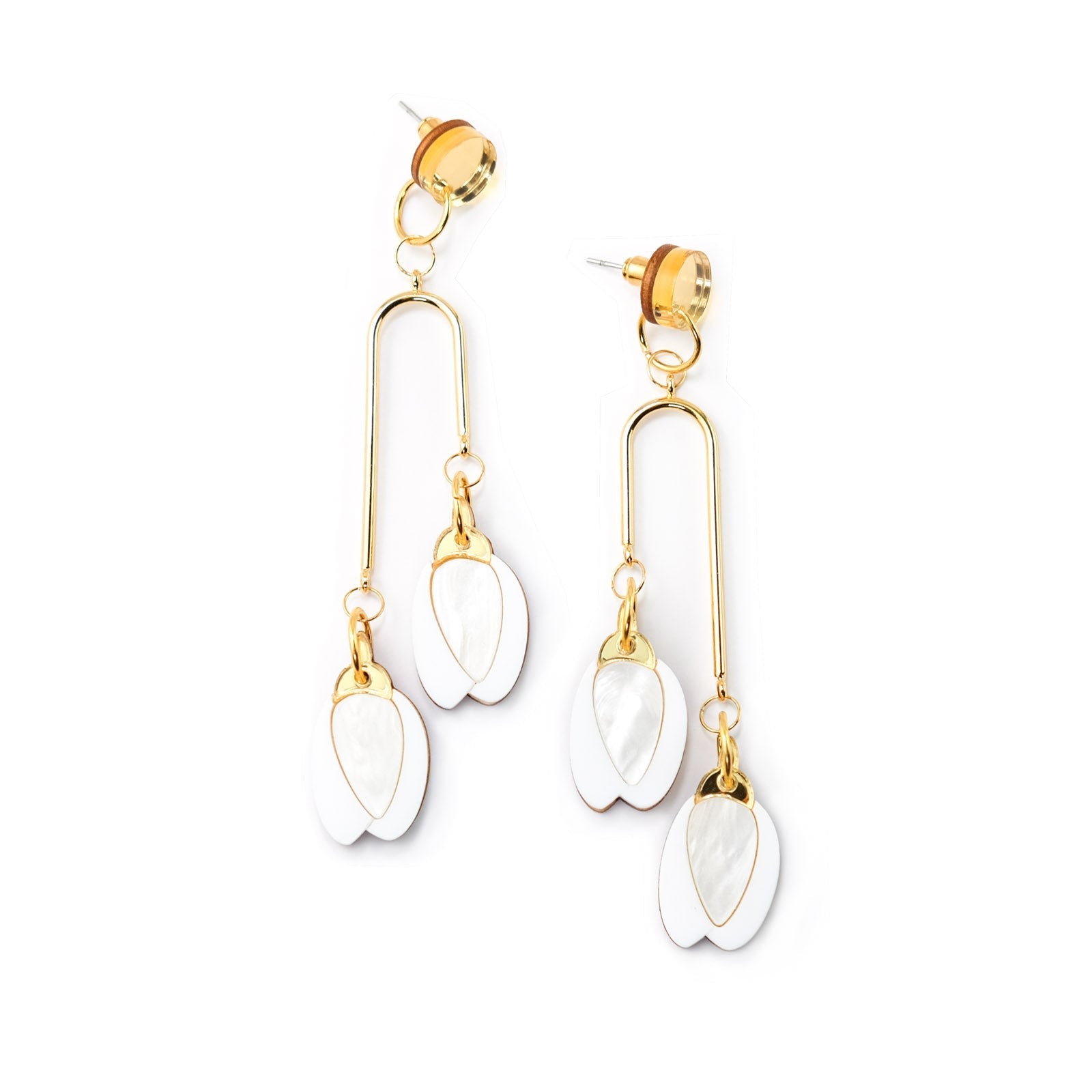 Women’s Gold / White Sampaguita Bud Dangly Earrings By Chavelli