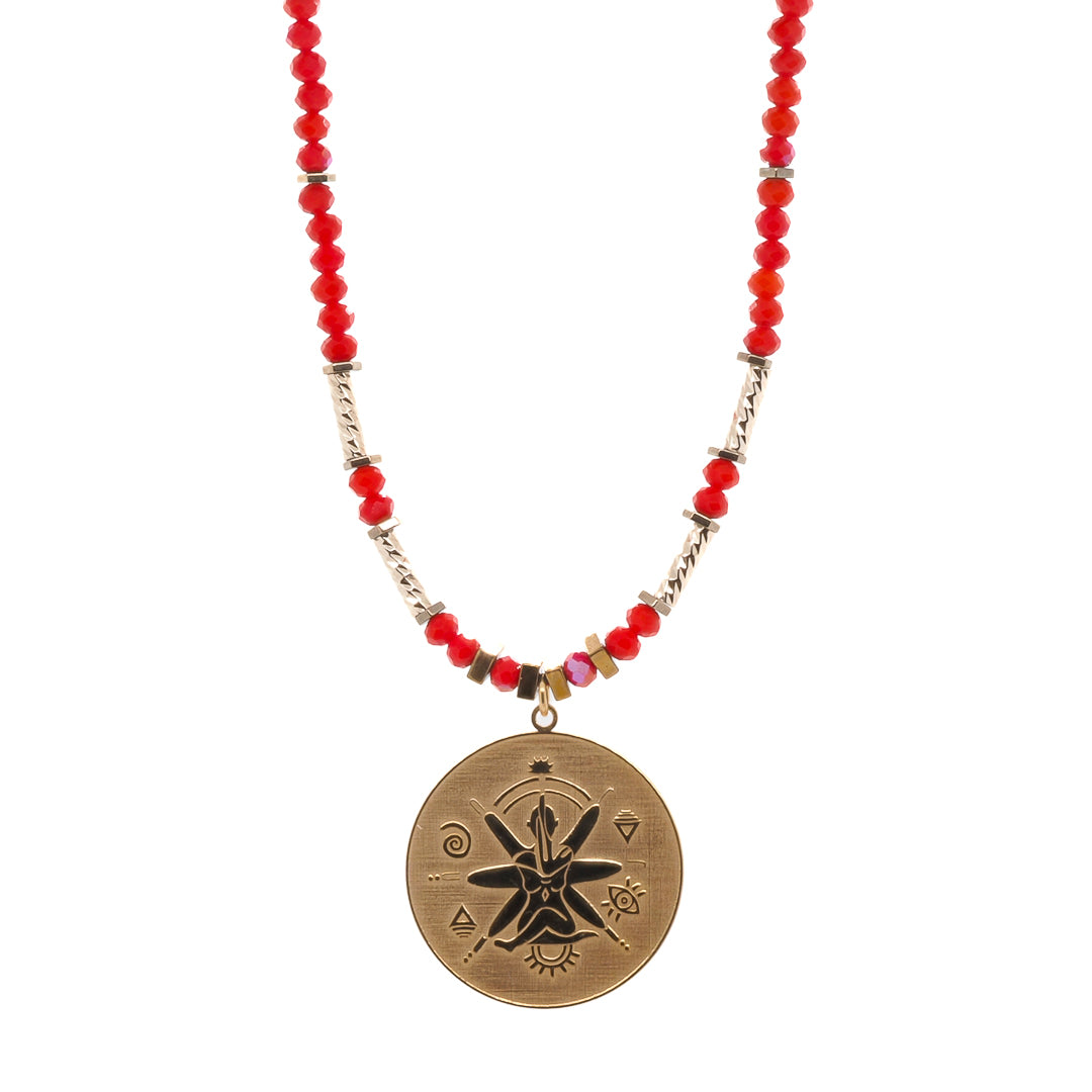 Women’s Gold / Red Spiritual Energy Beaded Yoga Choker Necklace Ebru Jewelry