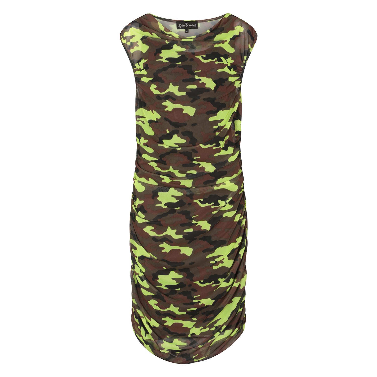 Women’s Green / Yellow / Orange Boudicca Summer Neon Lime Camouflage Camo Bodycon Dress Large Sylvia Piechulla