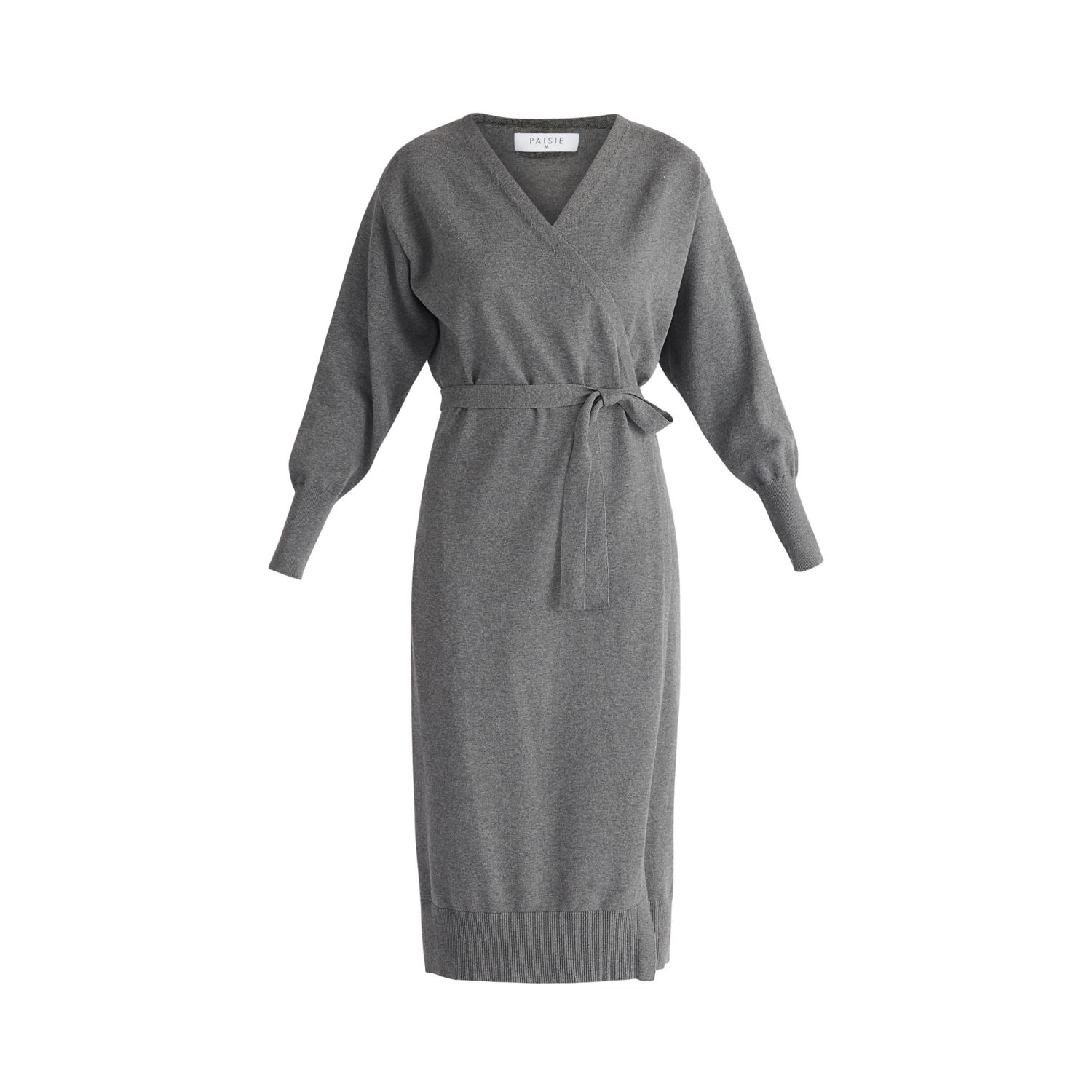 Women’s Knitted Wrap Dress In Dark Grey Medium Paisie