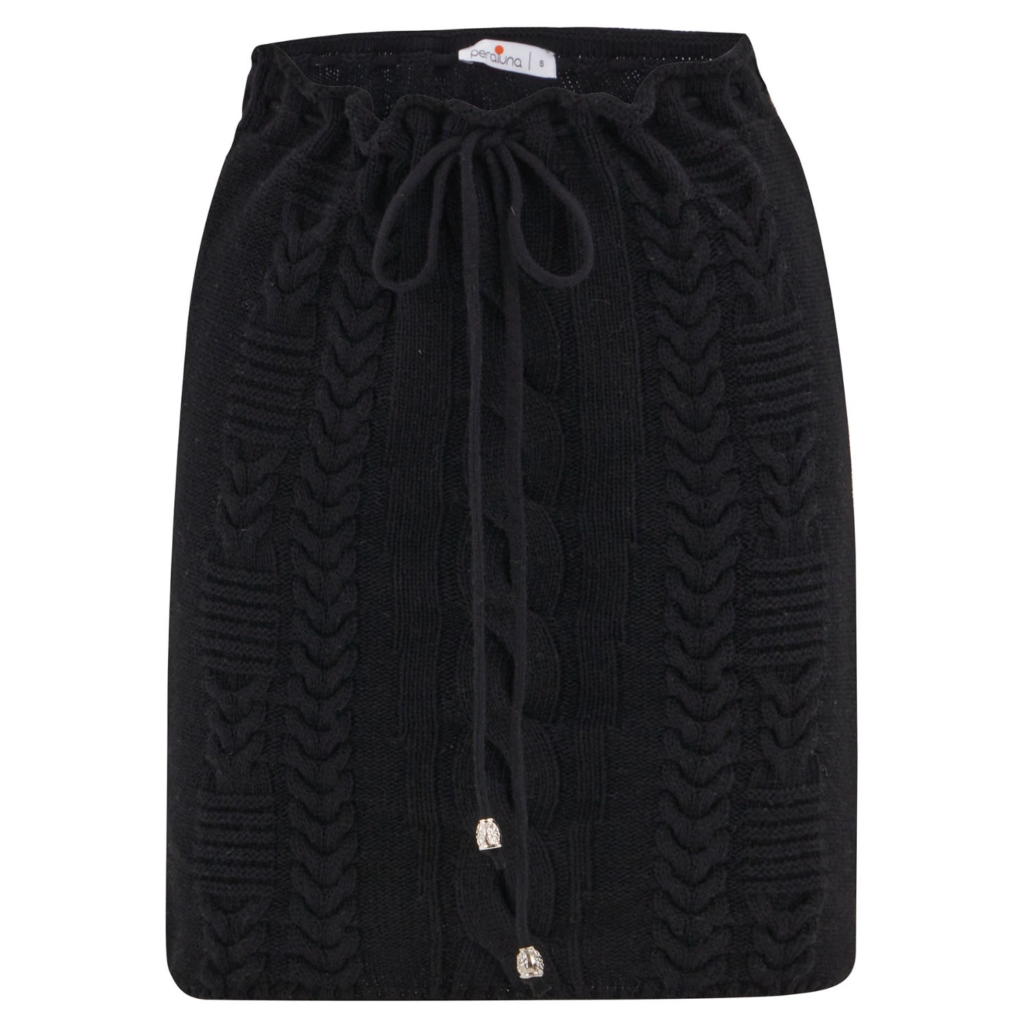 Women’s Cable Knit Cashmere Blend Knitwear Mini Skirt - Black L/Xl Peraluna