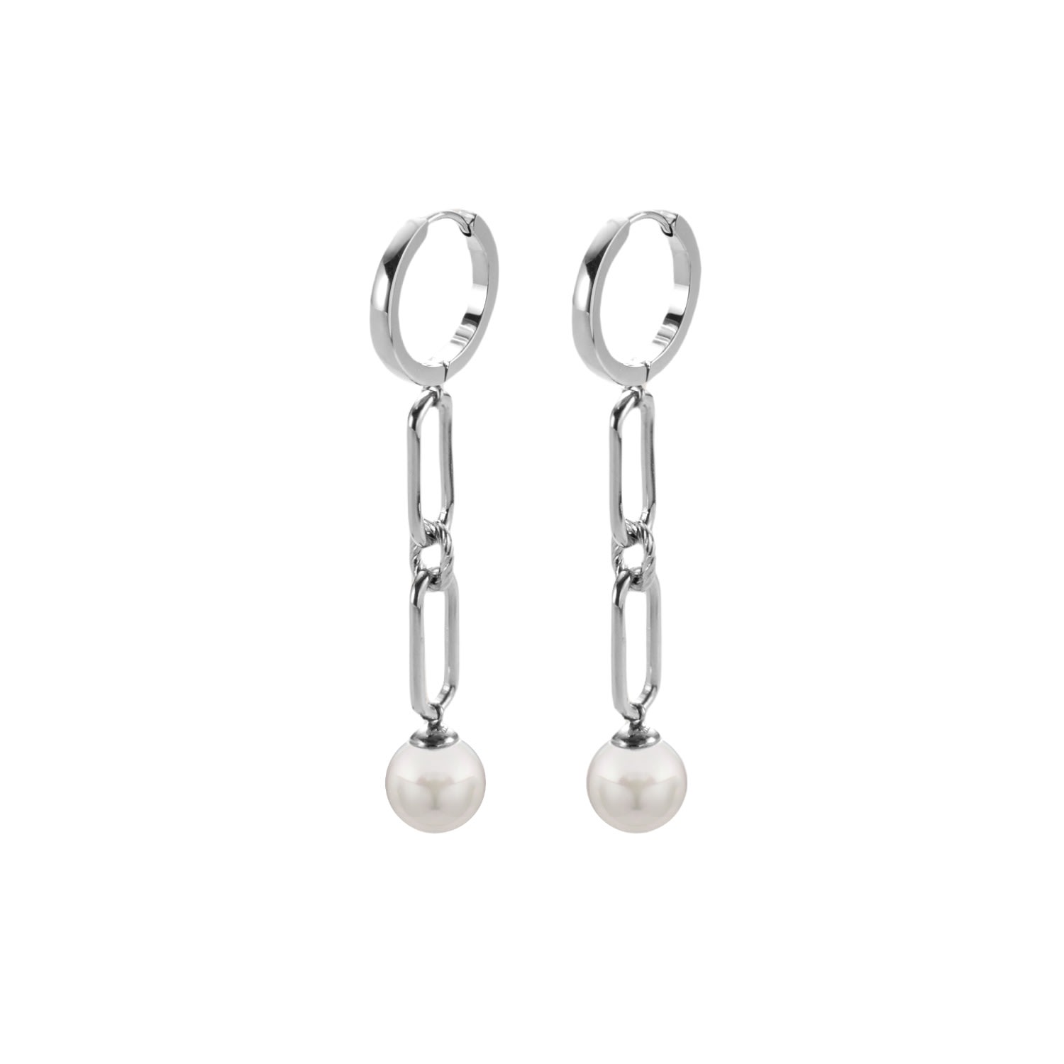 Women’s Urban Chic Anchor Chain Pearl Drop Dangle Earrings - Silver Me30