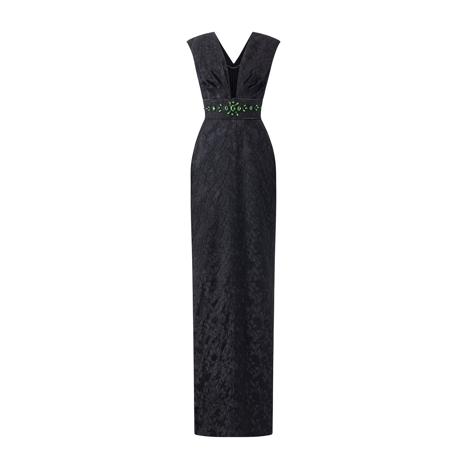 Women’s Black V-Cut Neck Gown With Embellished Waistline Extra Large I. h.f Atelier