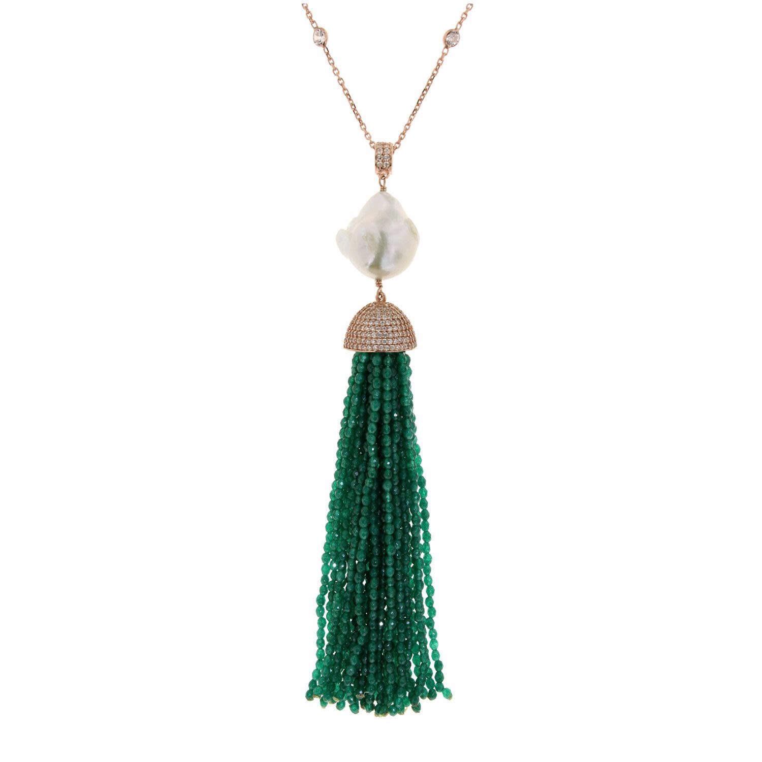 Women’s Green Jade Baroque Tassel Necklace In Rose Gold Cosanuova