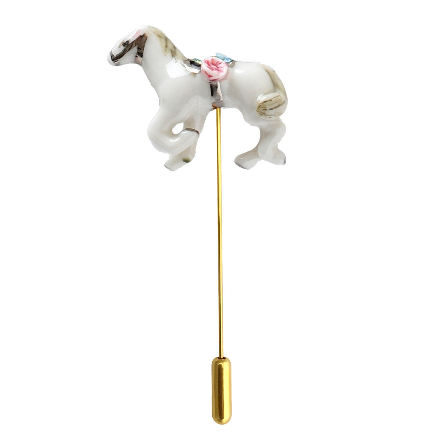 Hop Skip & Flutter - Porcelain Horse Brooch Gold