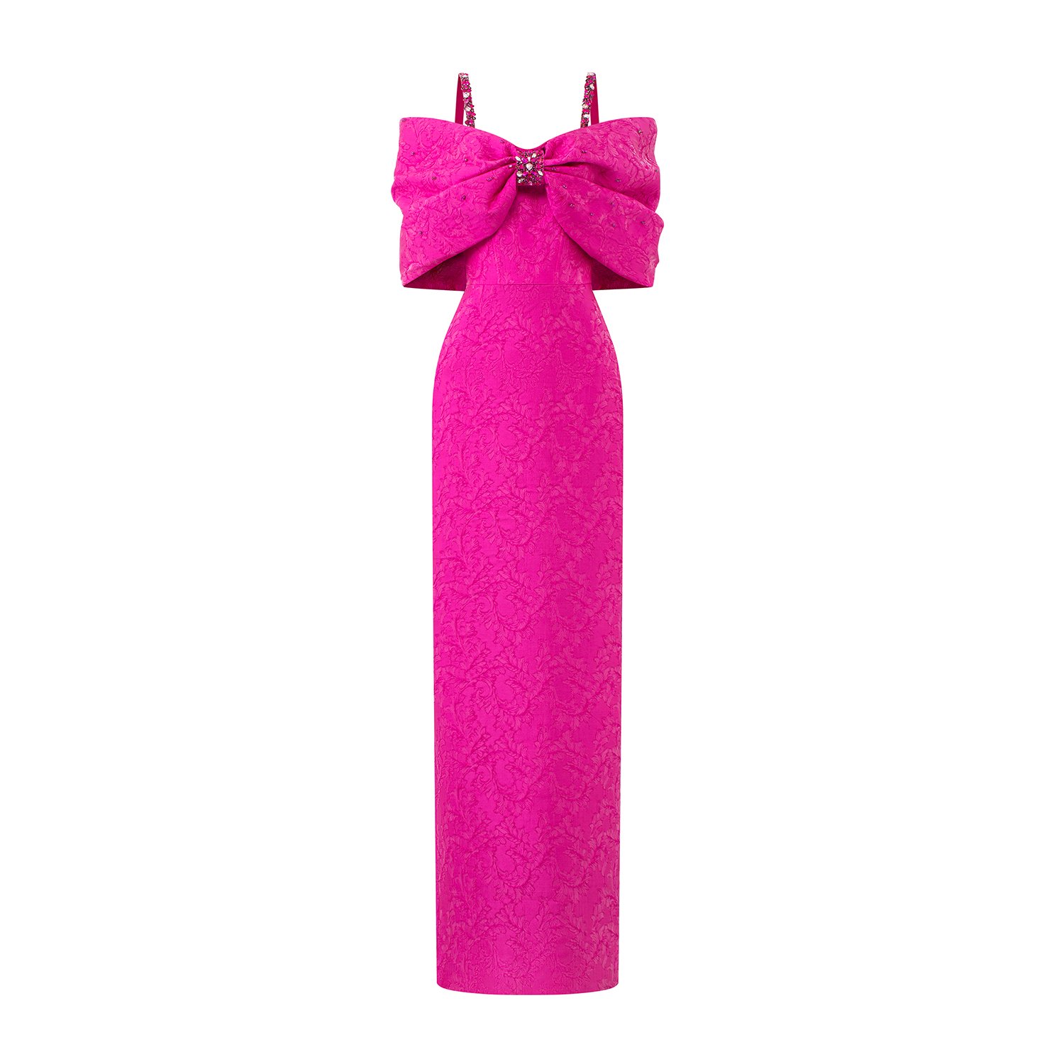 Women’s Pink / Purple Acanthus Jacquard Shoulder Straps Dress With Bow Detail XXL I. h.f Atelier