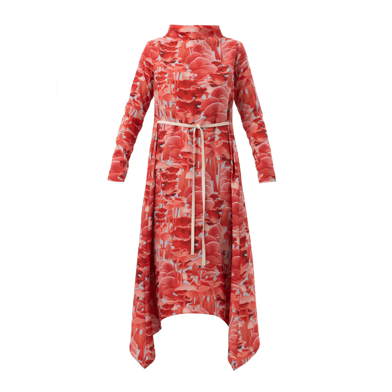 Women’s Pale Red Mushroom Print Midi Dress With Belt Medium Julia Allert