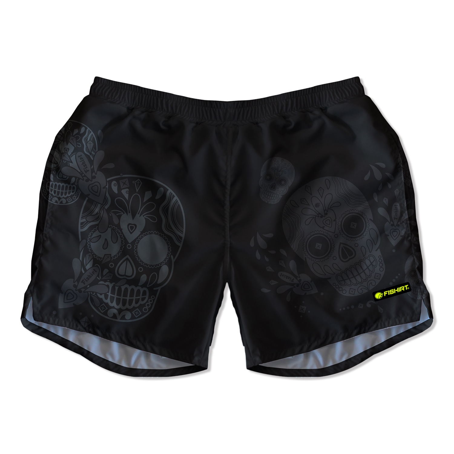 Men’s Swim Shorts Mexican Skull Graphic - Flatmuertos Style Black Medium Fishirt