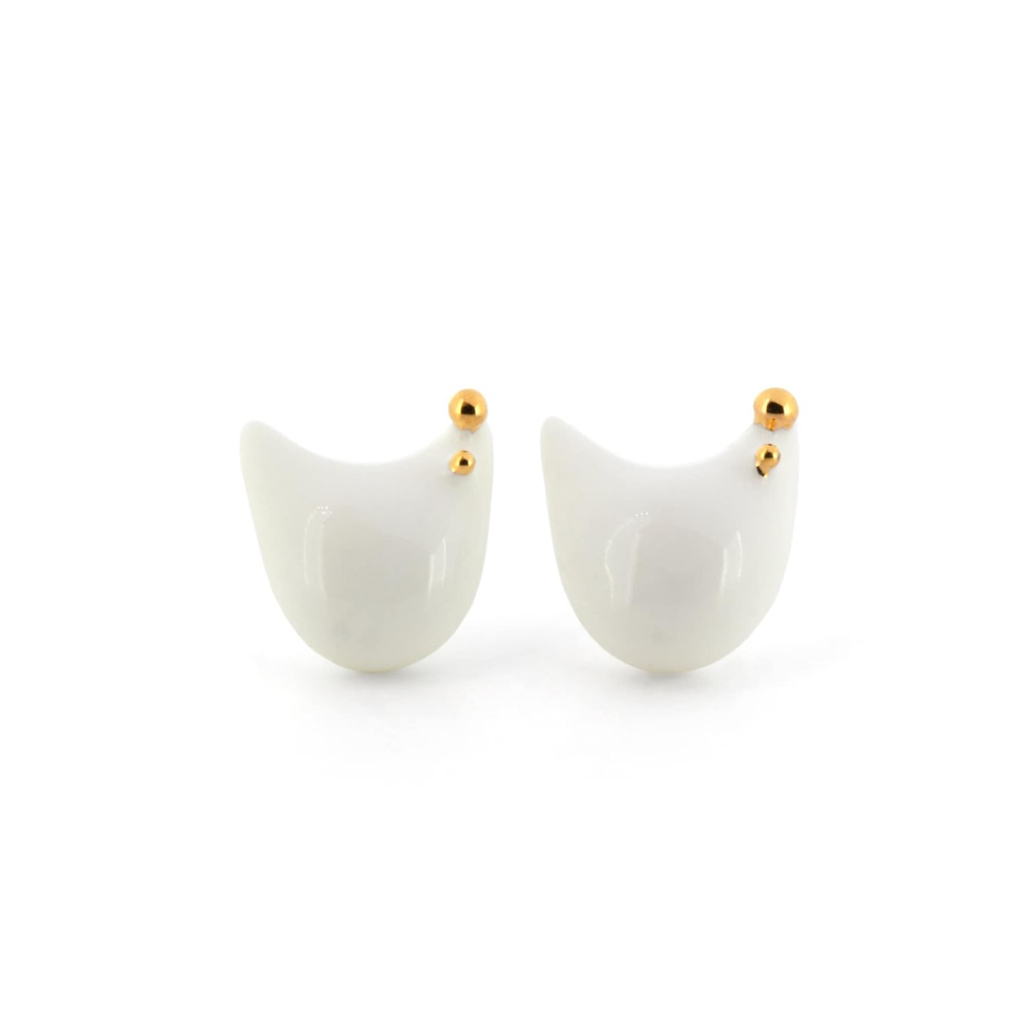 Women’s Gold / White Tiny Cat Stud Earrings - White & Gold Cj314