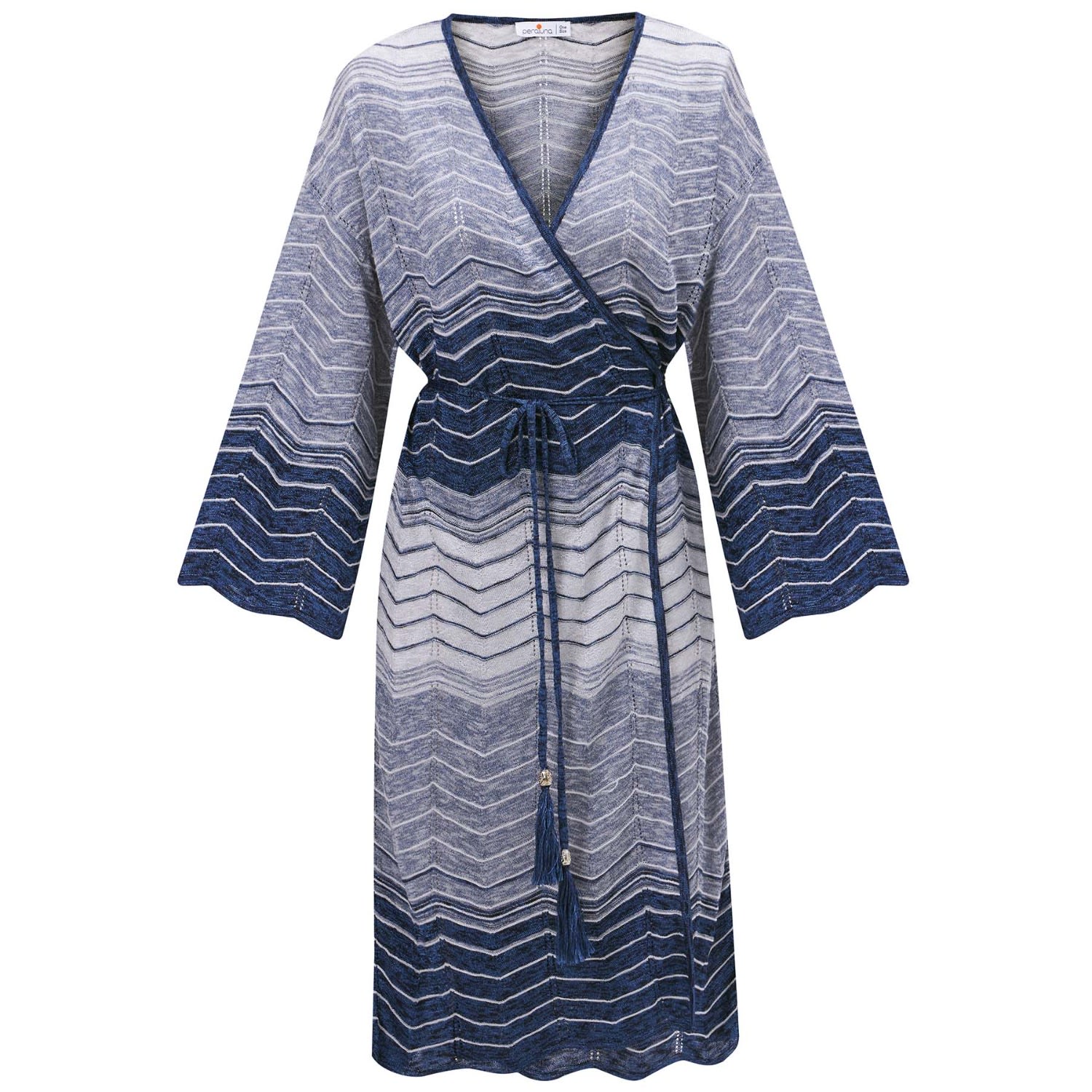Women’s Sakura Knit Kimono - Indigo Melange One Size Peraluna