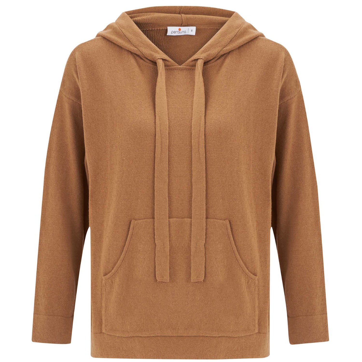 Women’s Brown Cashmere Blend Knit Hoodie Pullover Sweater - - Camel Small Peraluna