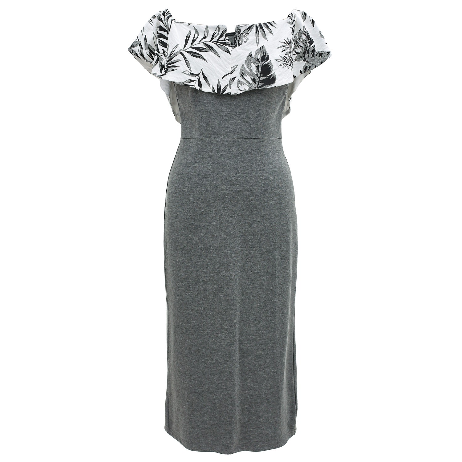 Women’s Grey Bi-Material Bodicon Dress With Off-Shoulder Printed Ruffle Small Smart and Joy