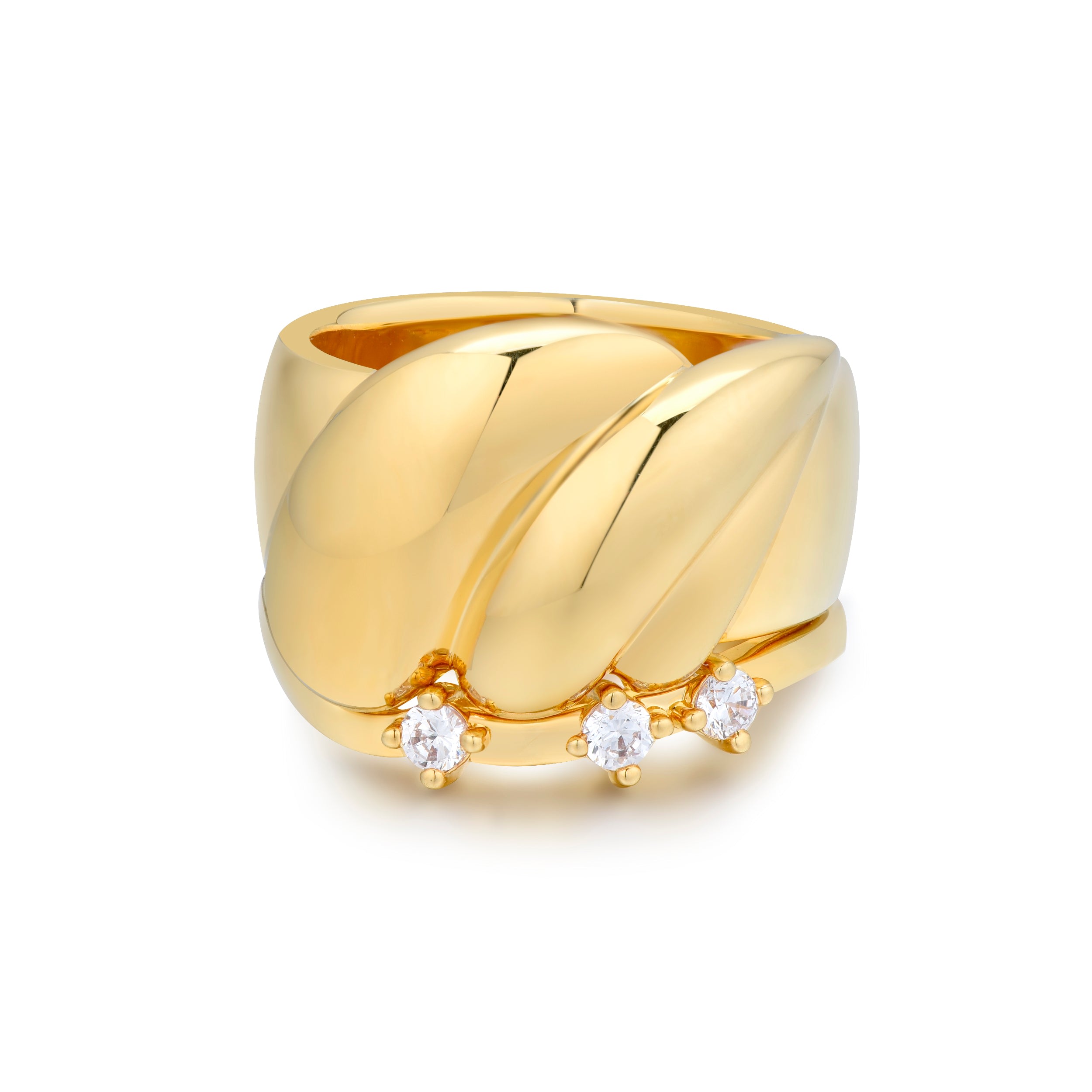 Women’s Amelia Chunky Gold Ring & Skinny White Zirconia Ring Stacker Set Frida & Florence