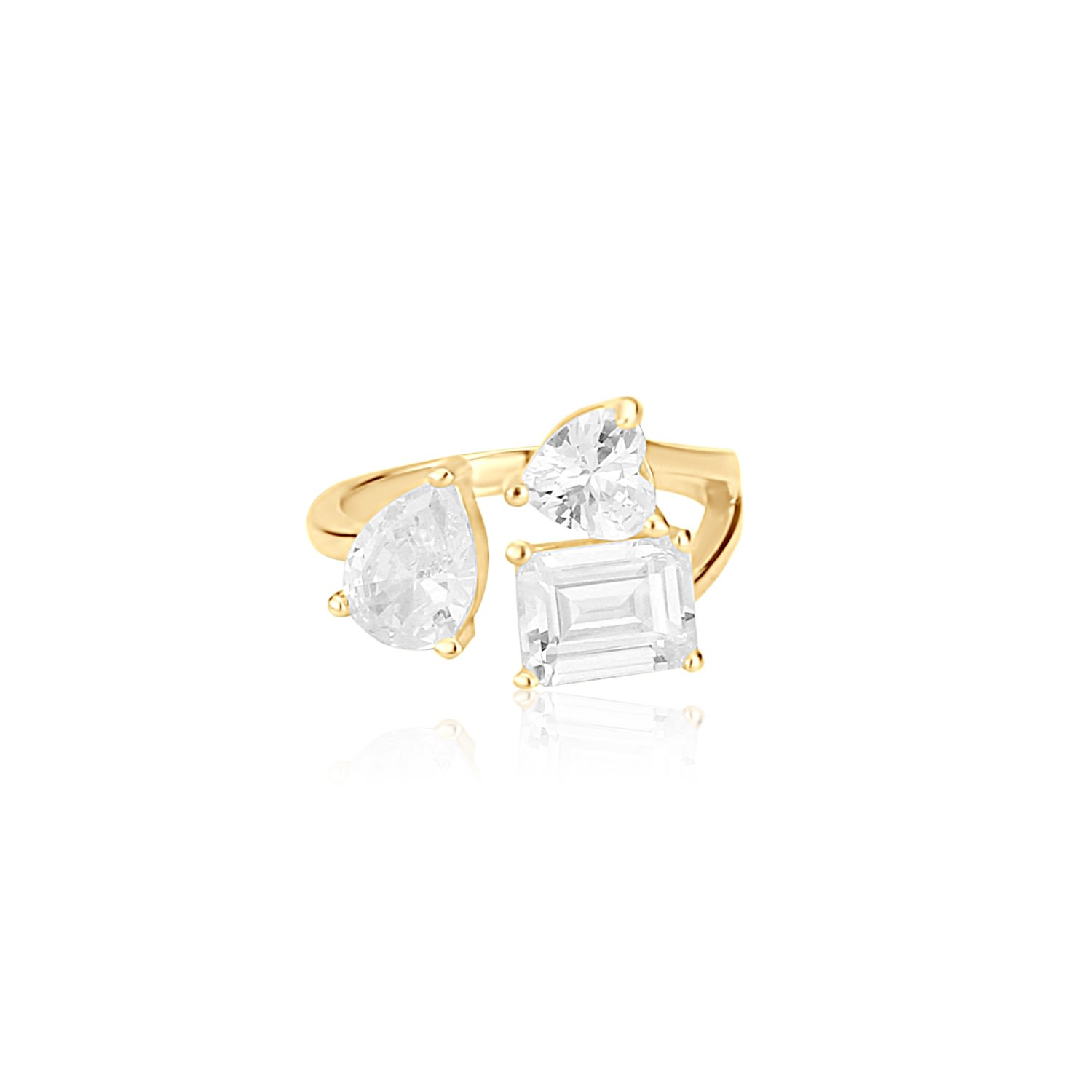 Women’s Mixed Shape Three Stone Open Ring - Gold Shymi