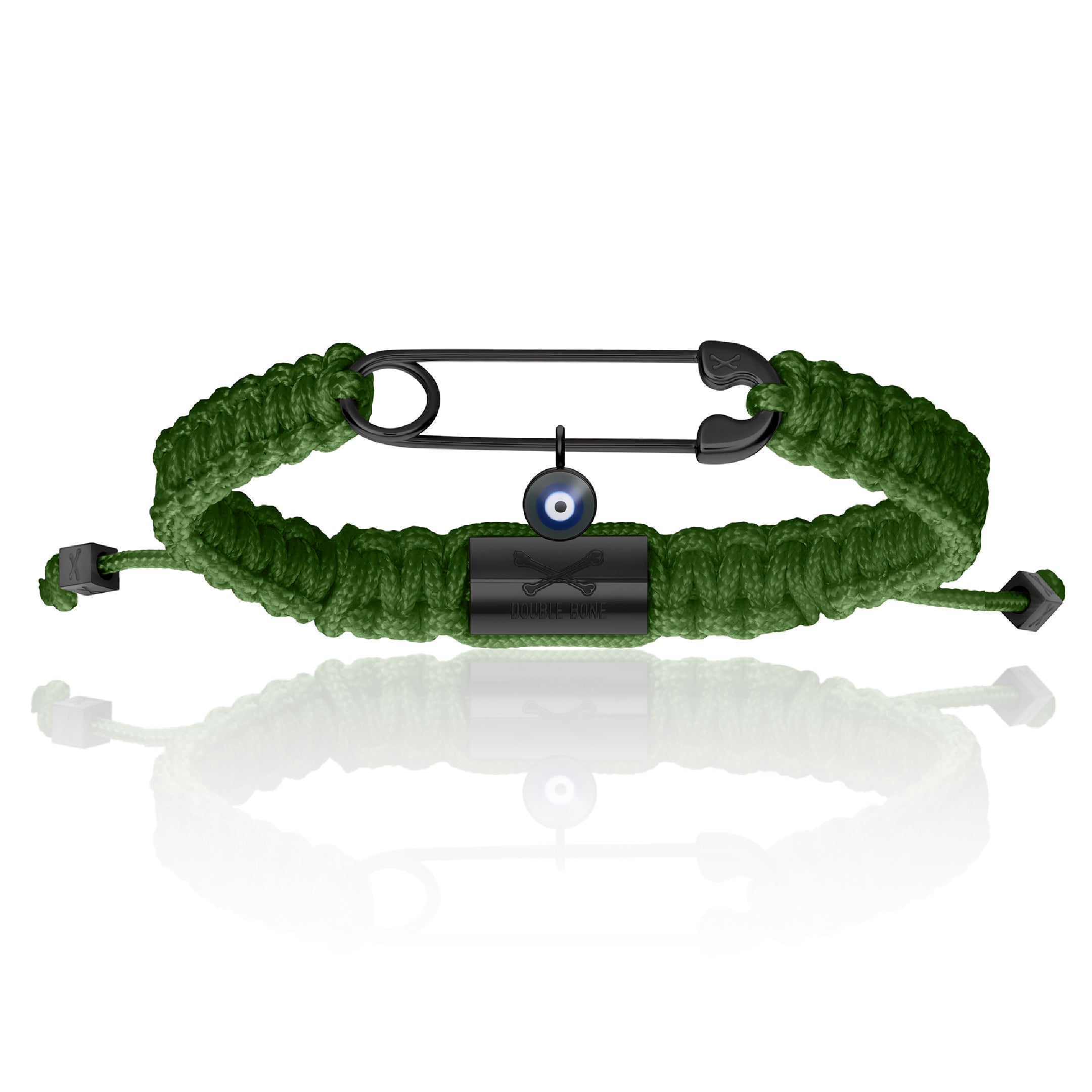 Men’s Black Pvd Safety Pin With Military Green Polyester Bracelet Unisex Double Bone Bracelets