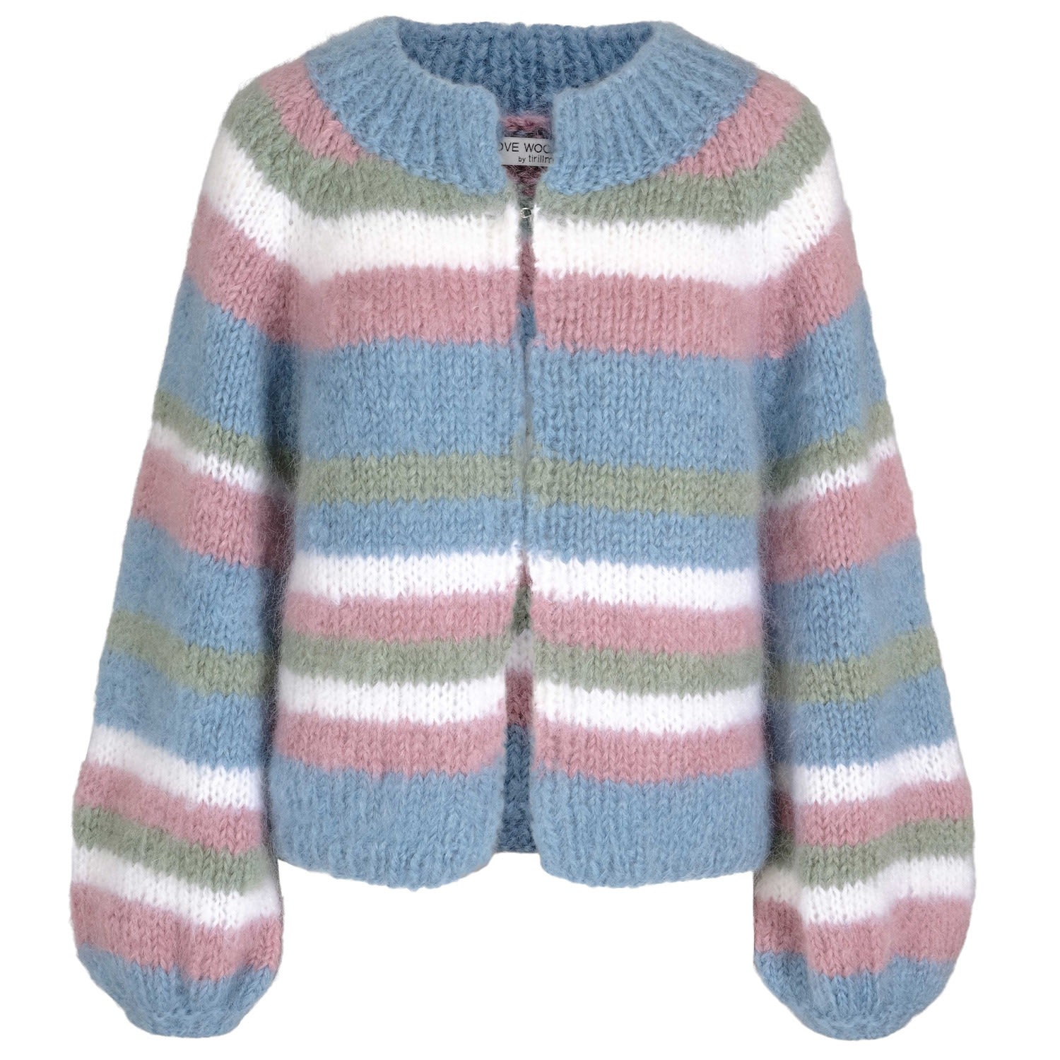 Women’s Blue Soy Hand Knitted Chunky Mohair Cardigan Frosty Stripes One Size Tirillm
