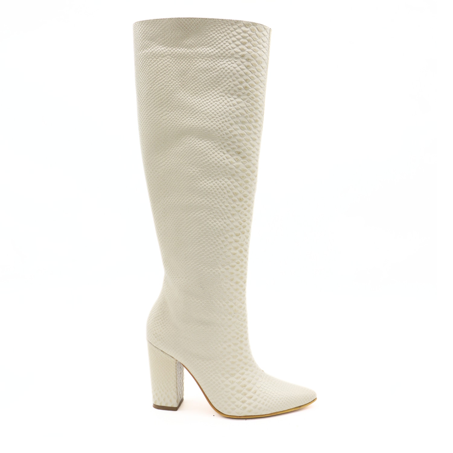 Women’s Louve Knee High Boots In White Croc Embossed Leather 7 Uk Stivali New York