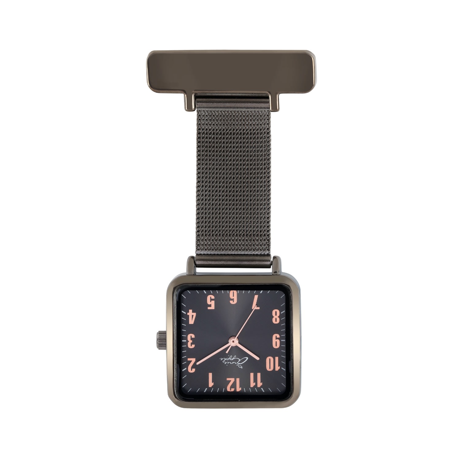 Women’s Grey Annie Apple Square Rose Gold & Gunmetal Mesh Nurse Fob Watch Bermuda Watch Company