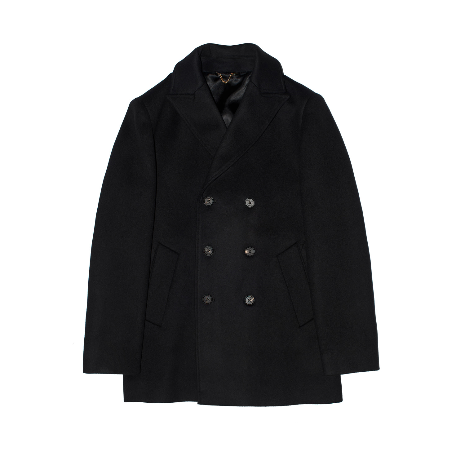 Men’s Black Cashmere And Wool Pea Coat 44" Hegarty