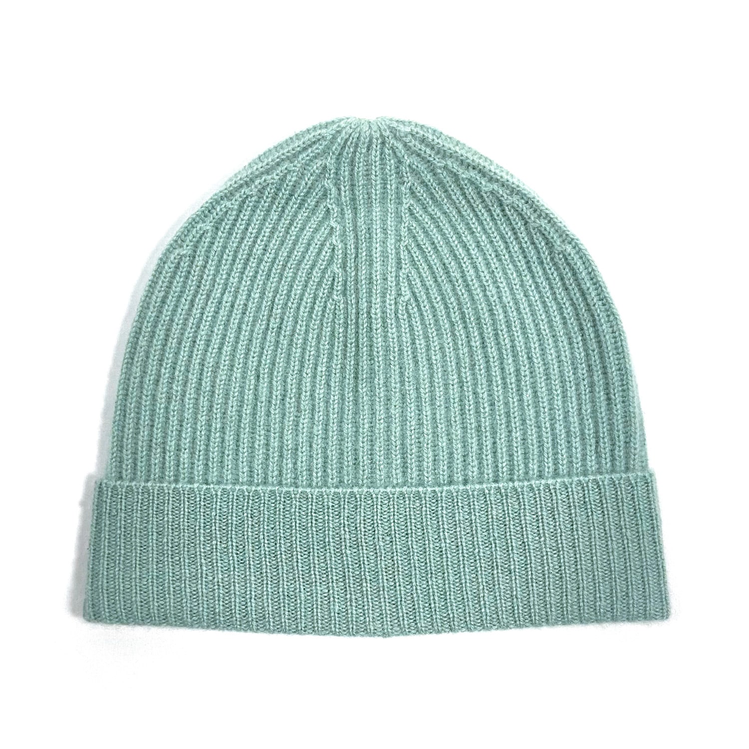 Women’s Milan Cashmere English Rib Turn-Up Beanie In Aqua Green One Size Cheeky Goats