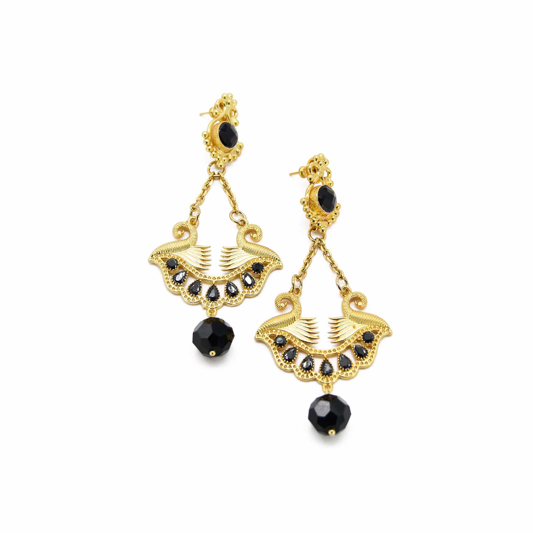 Women’s Gold / Black Lotus Pharaoh Handmade Drop Earring Adiba