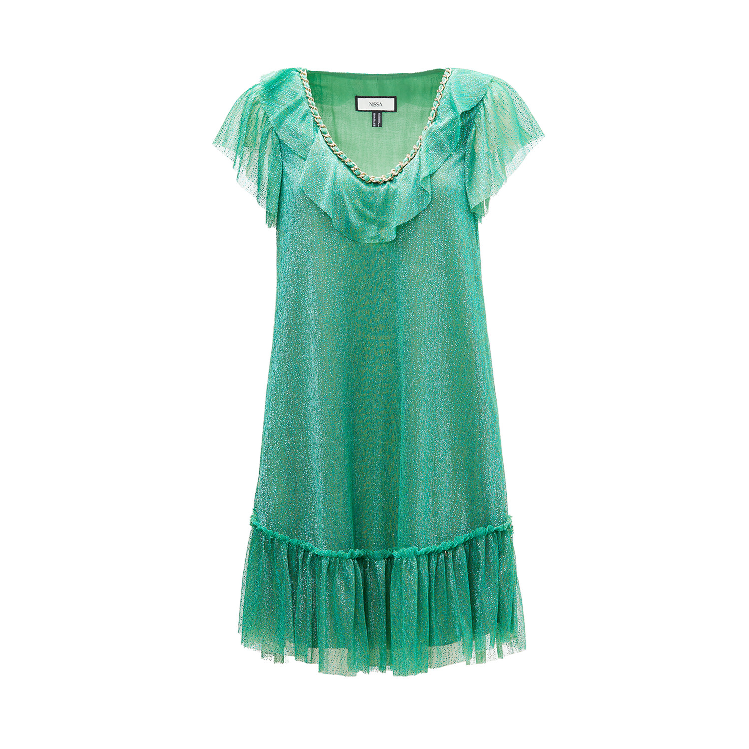 Women’s Ruffle Trim Midi Dress Green Medium Nissa