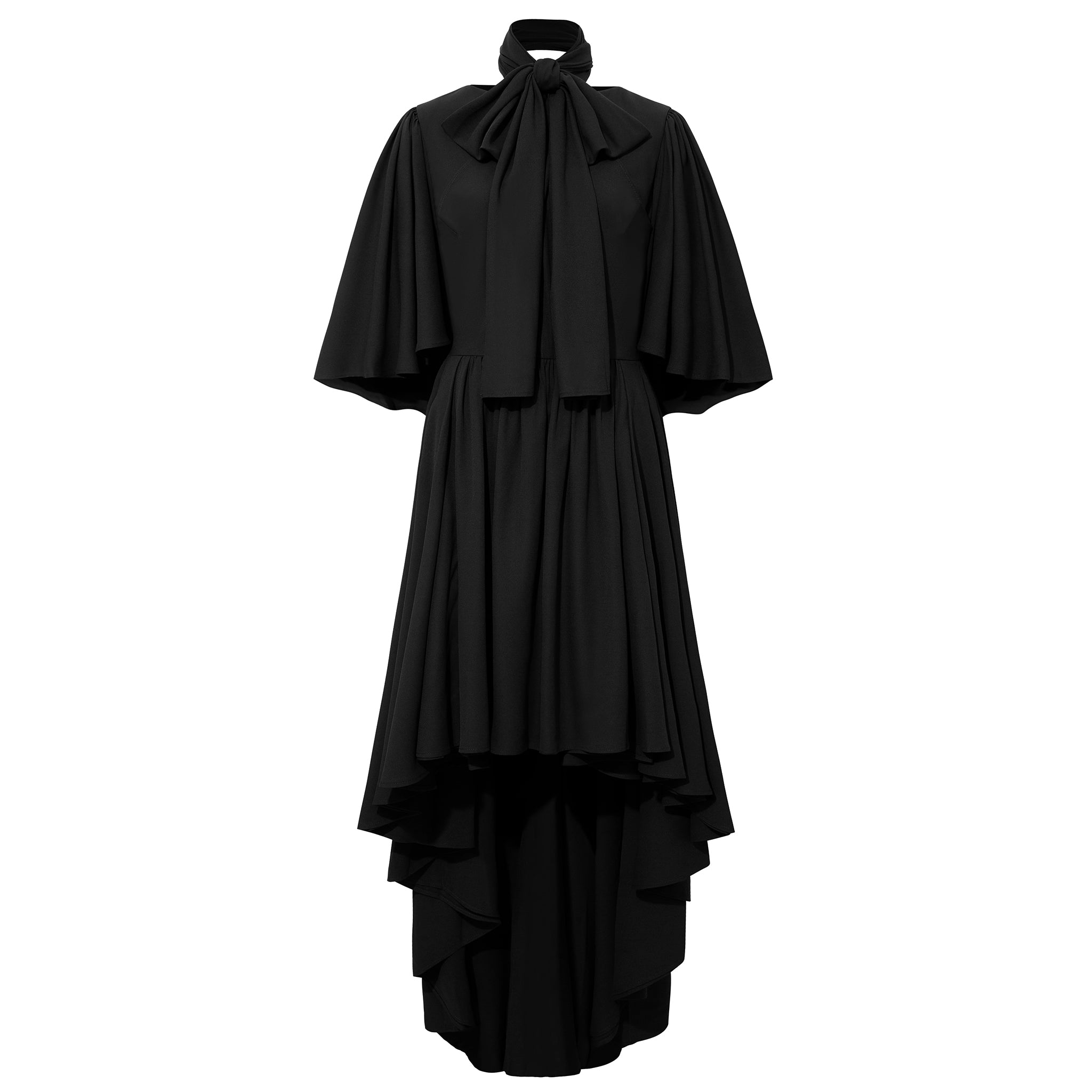 Women’s Bow Tie Neck Cape Sleeve Maxi Dress - Black Small Femponiq