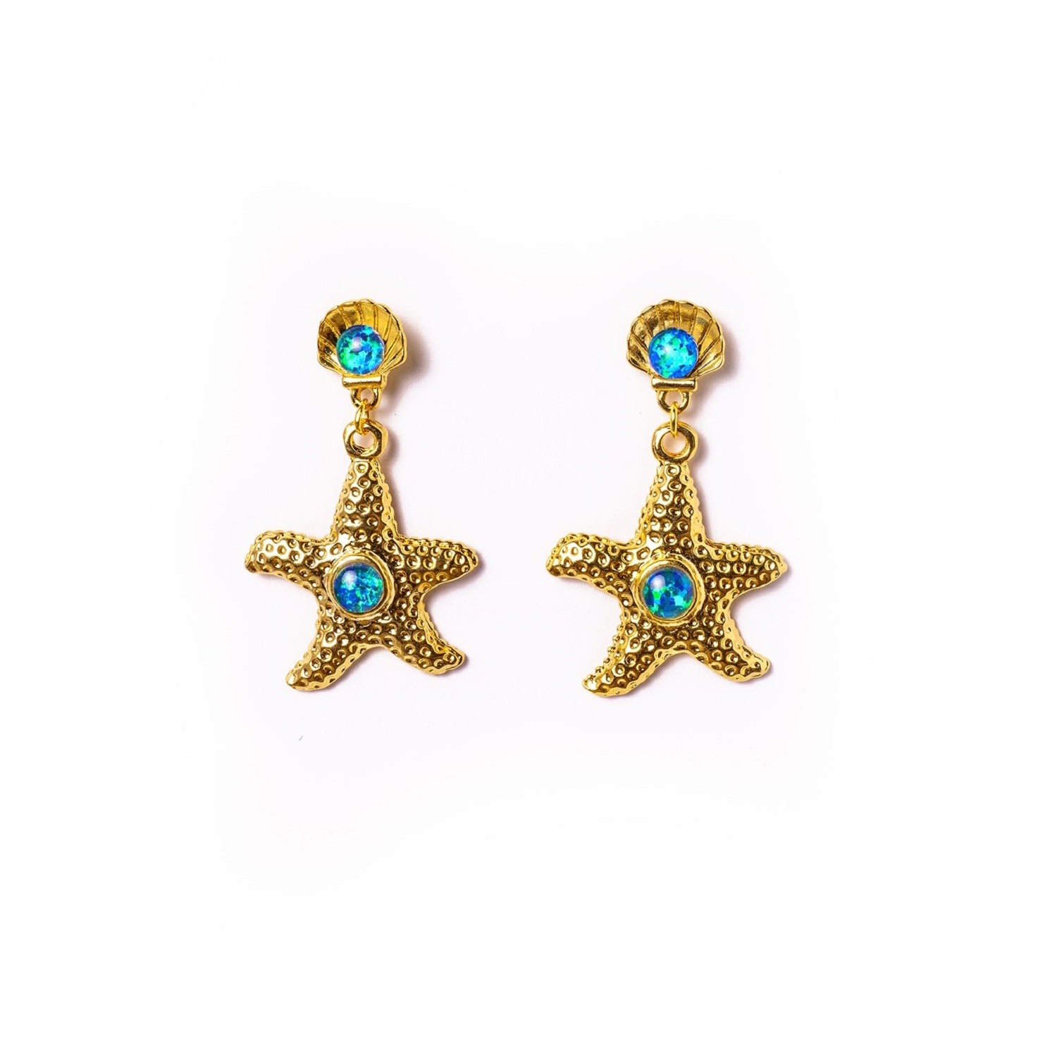 Women’s Blue / Green Elusive Shell & Starfish Gold Opal Earrings - Blue, Green Eunoia Jewels