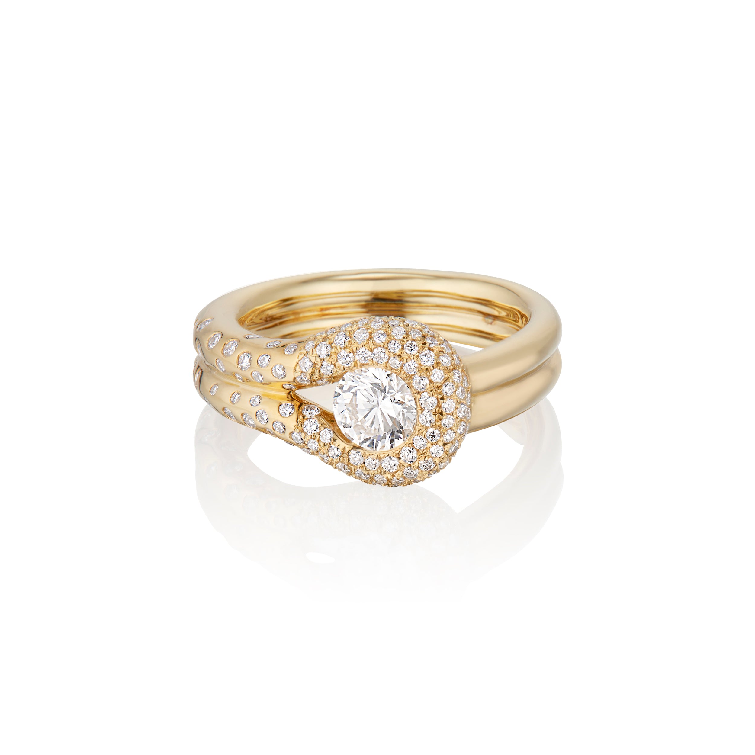 Women’s Neutrals / Gold / White Comet Pave Statement Ring In 18K Yellow Gold & Diamond Hannah Allene