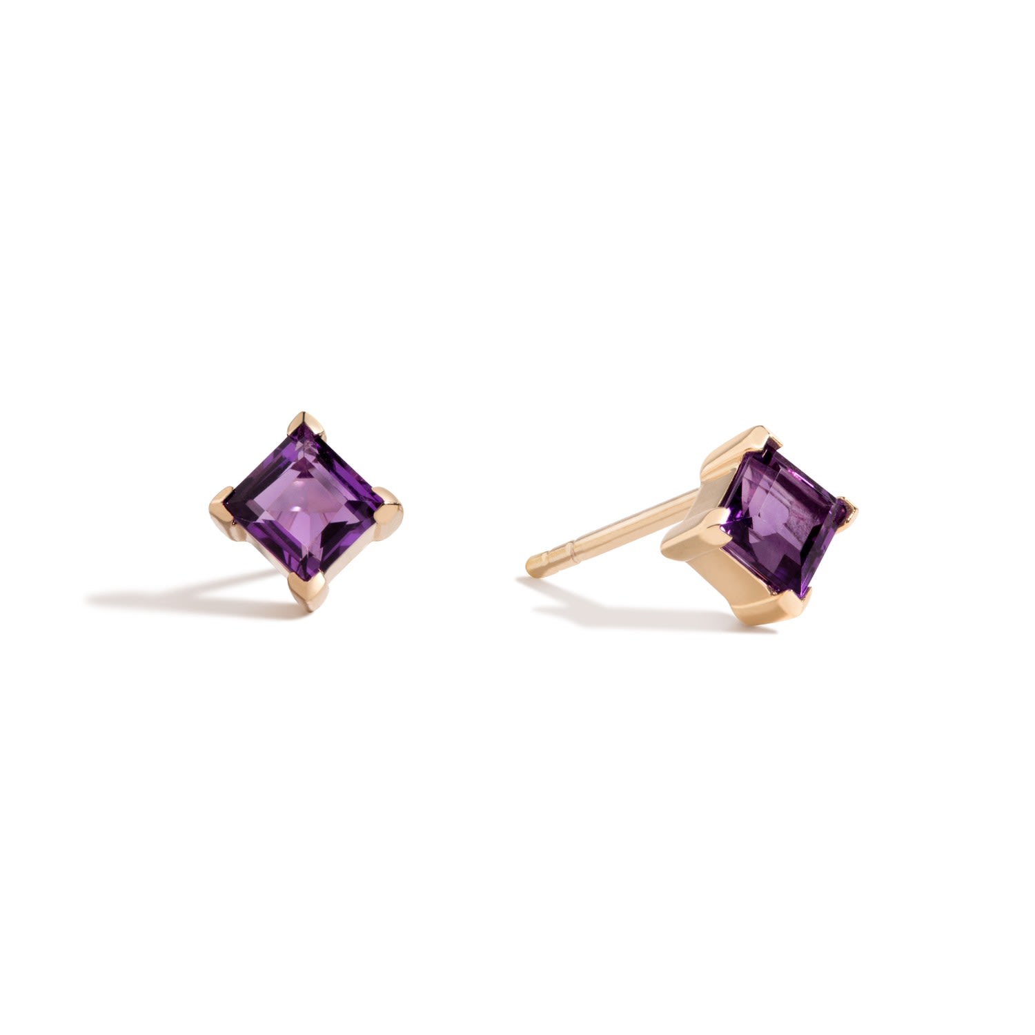 Women’s Gold / Pink / Purple Make Believe Square Stud Earrings - 18K Gold Vermeil Square Stud Earrings With Amethyst Gemstones Lúdere