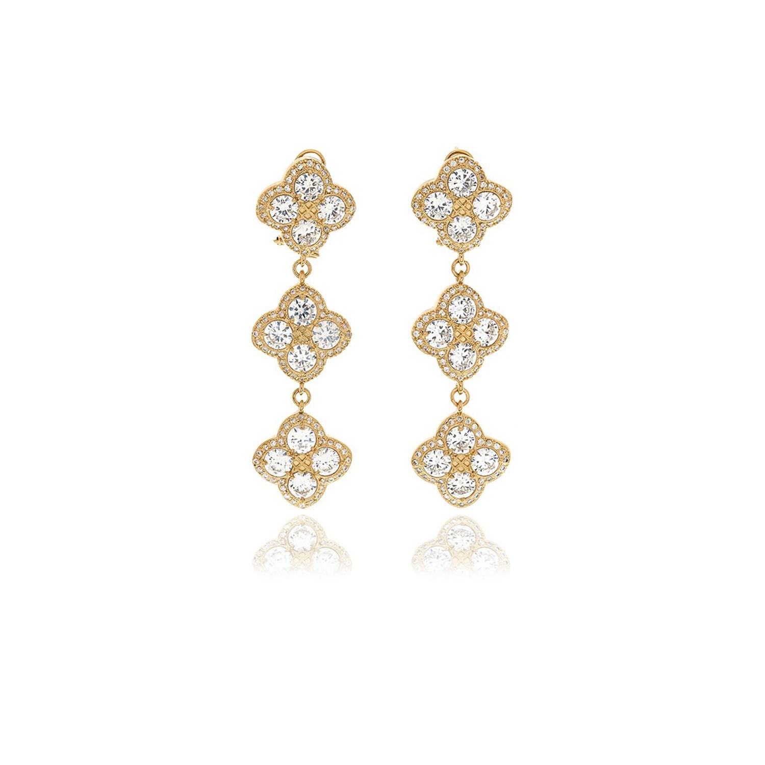 Women’s Gold Chandelier Diamond Flower Long Earrings Georgina Jewelry
